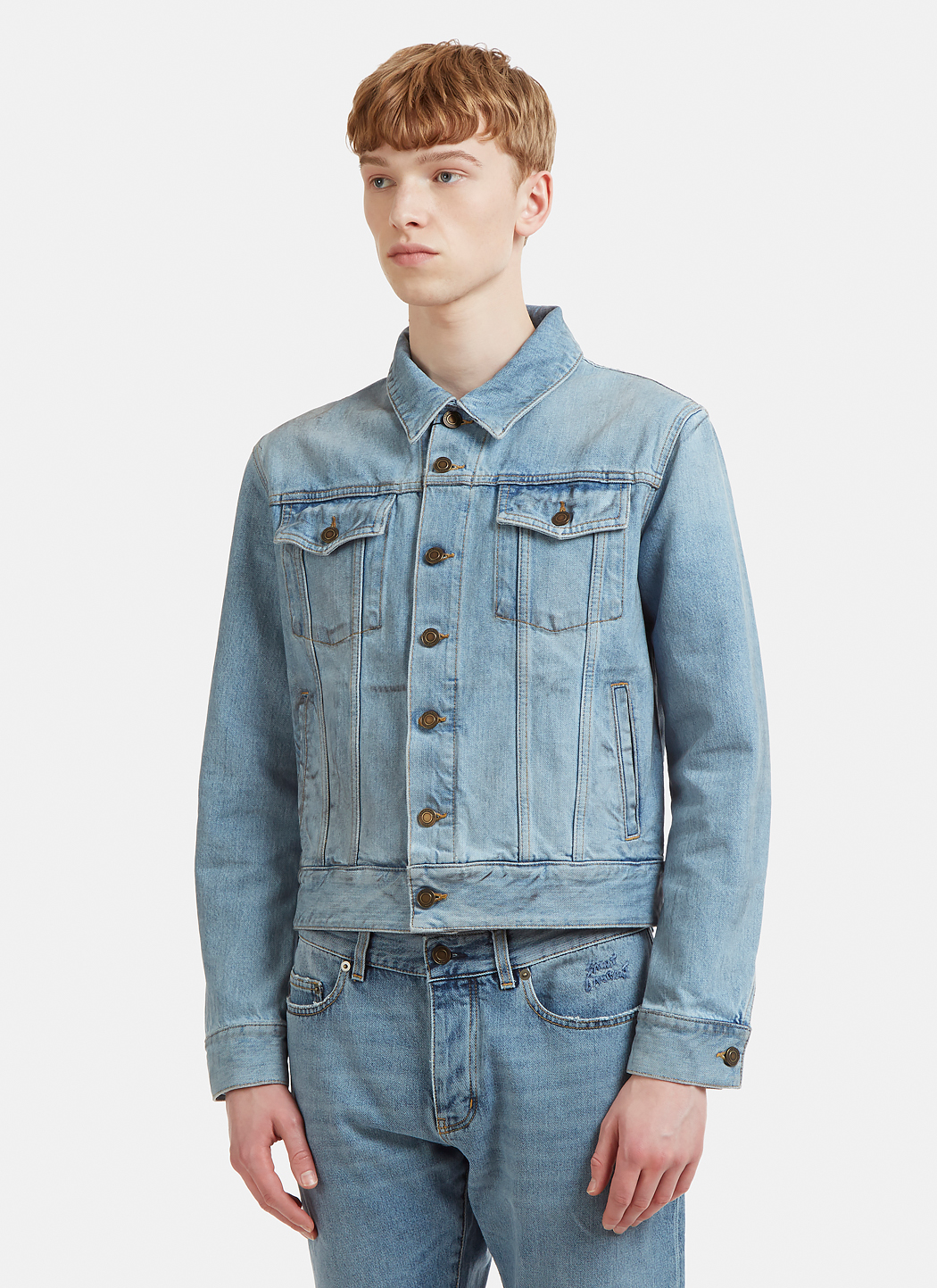 Saint Laurent Dirty Grease Denim Jacket in Blue LNCC