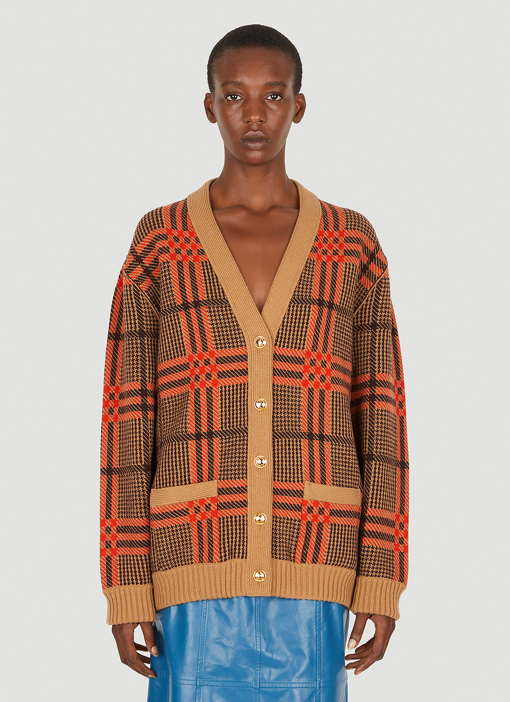 Reversible Check Jacquard Cardigan