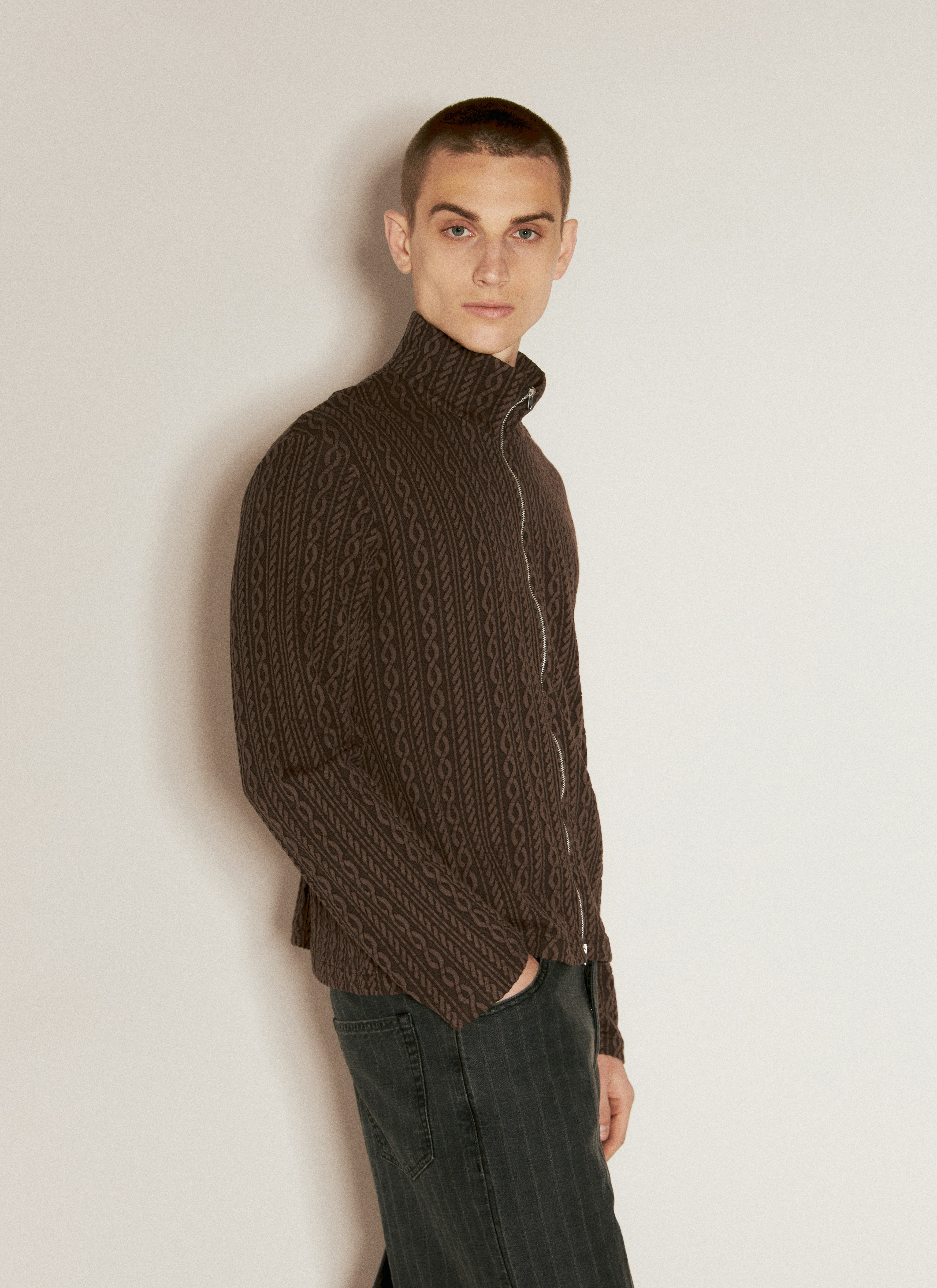 Our Legacy Men's' Shrunken Full Zip Polo Cardigan in Brown | LN-CC®