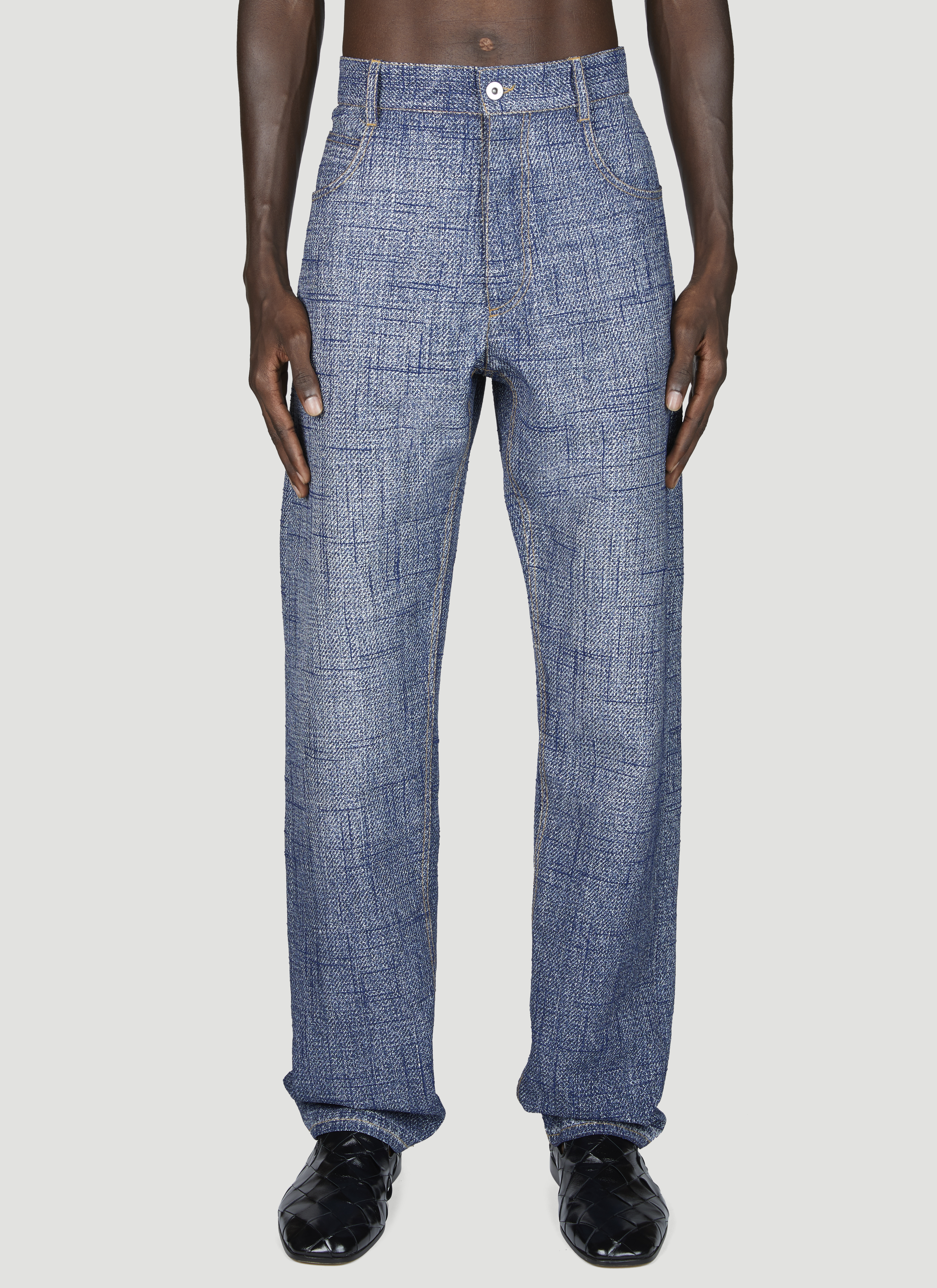 Bottega Veneta Men's' Texture Denim Print Pants in Blue | LN-CC®