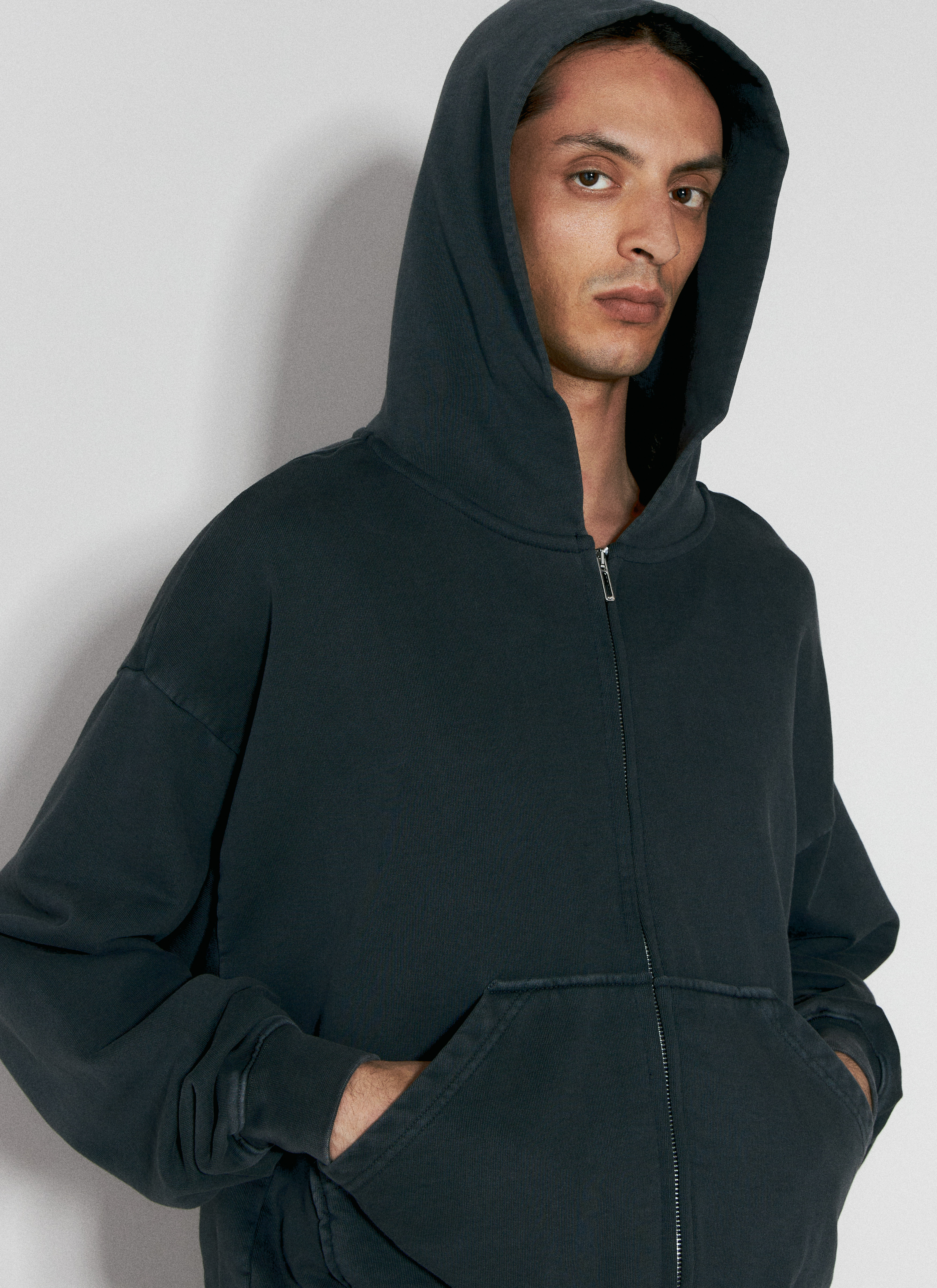 032C Men's' Luster Zip-Up Hooded Sweatshirt in Black | LN-CC®