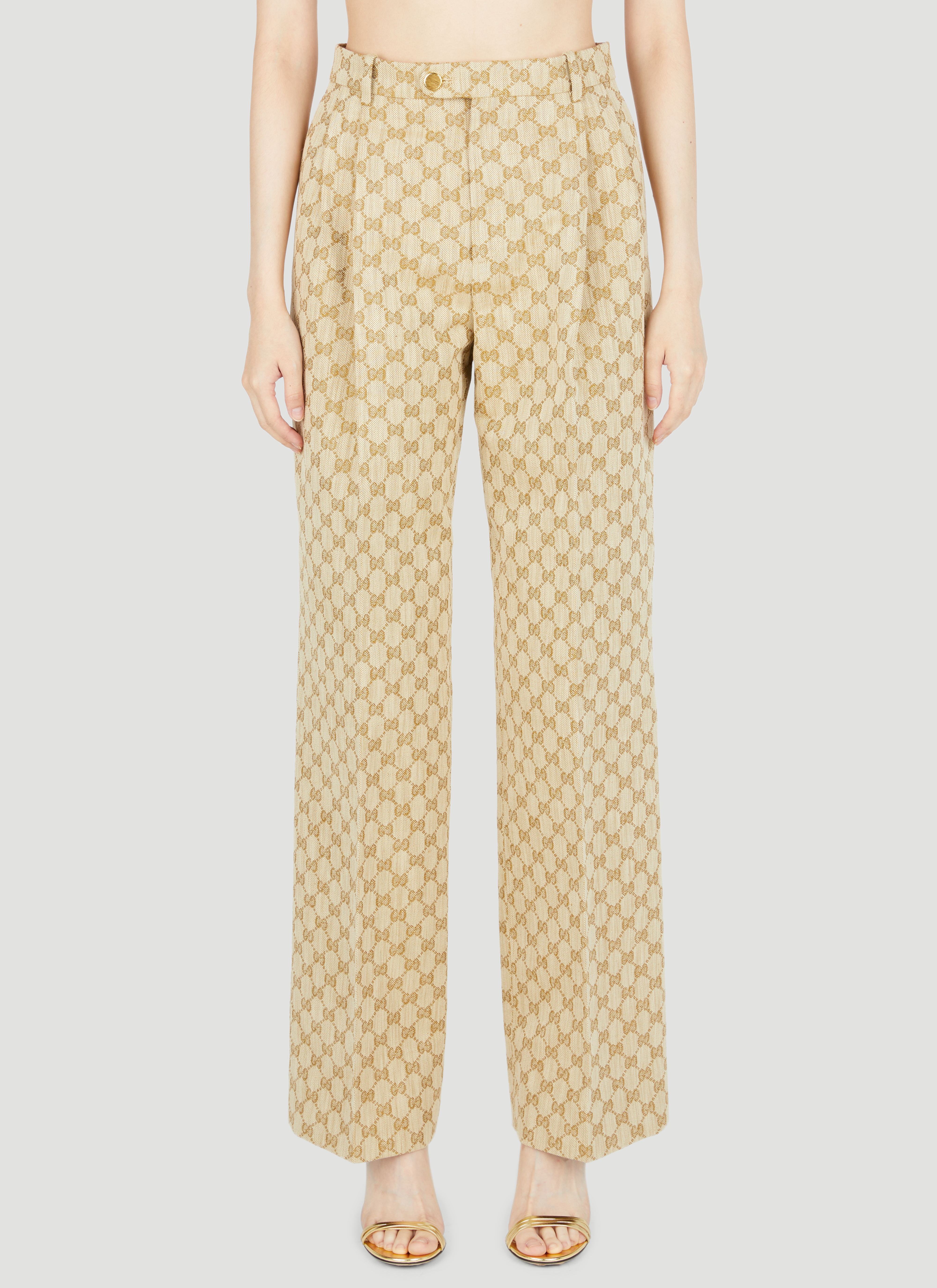 【関税&送料込】Gucci Ivory Silk Lend Pant GG Supreme print silk pant in beige and ebony | GUCCI® US