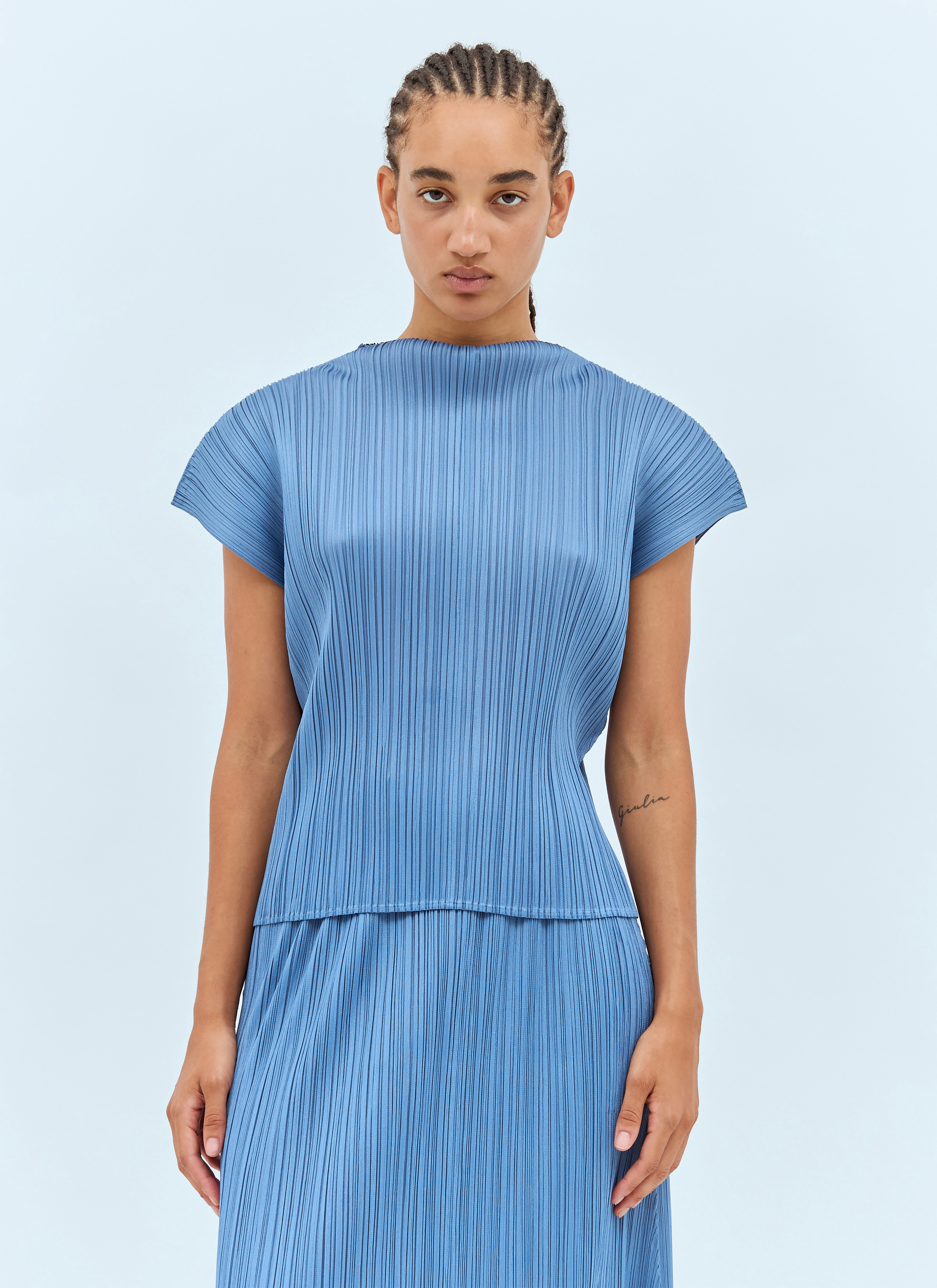 Pleats Please Issey Miyake Women's' June High Neck Top in Blue