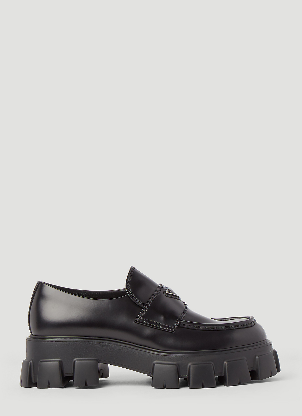 monolith brushed leather pointed loafers prada