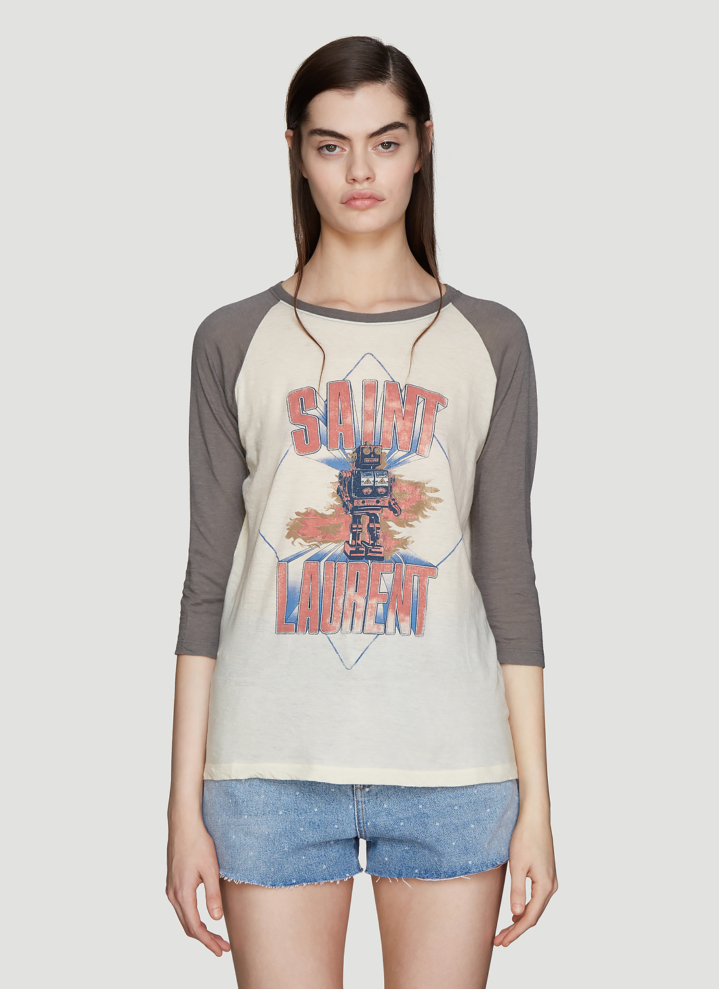 saint laurent 50s signature destroyed t shirt