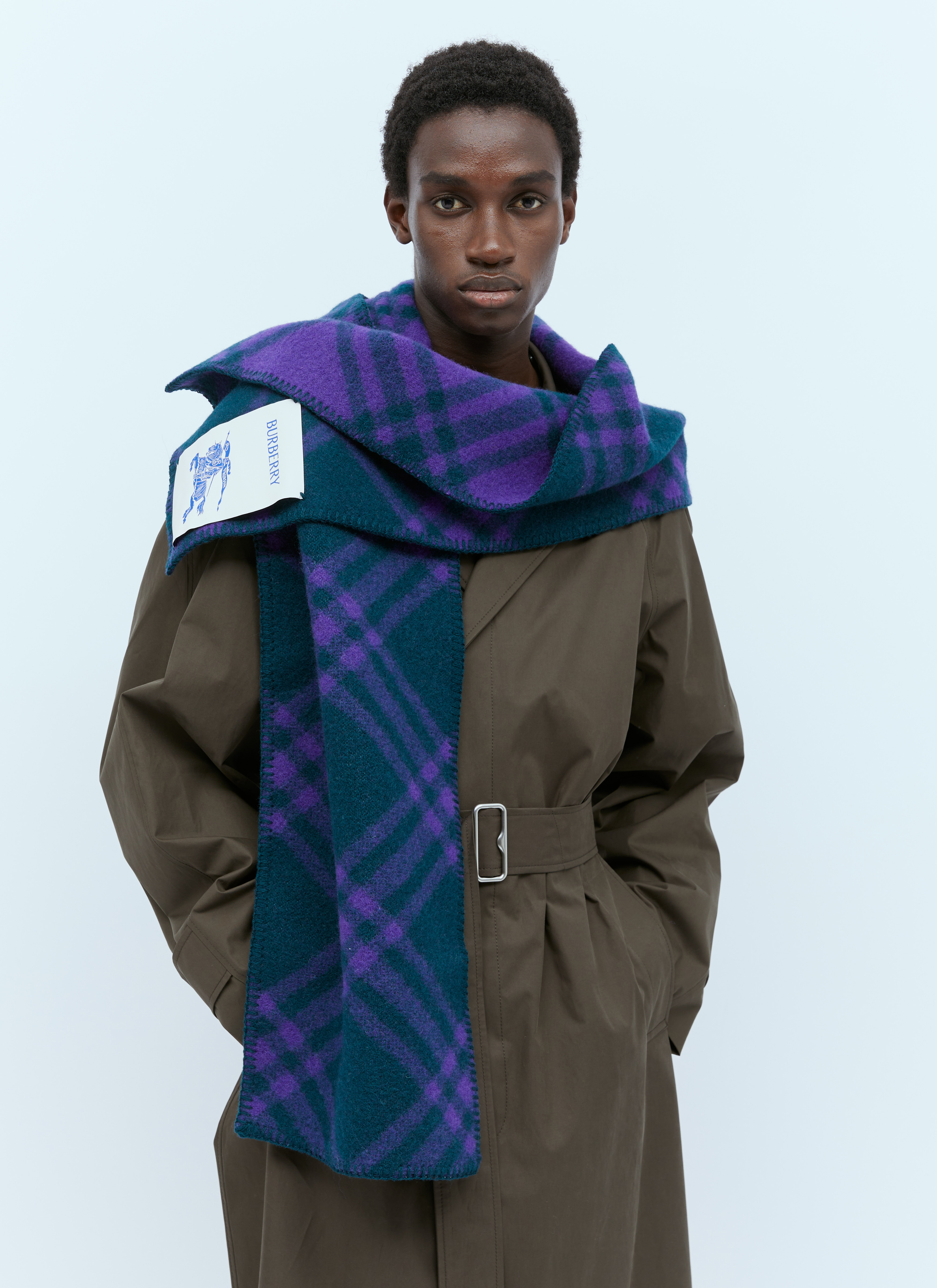 Burberry Men's' Check Wool Hooded Scarf in Green | LN-CC®