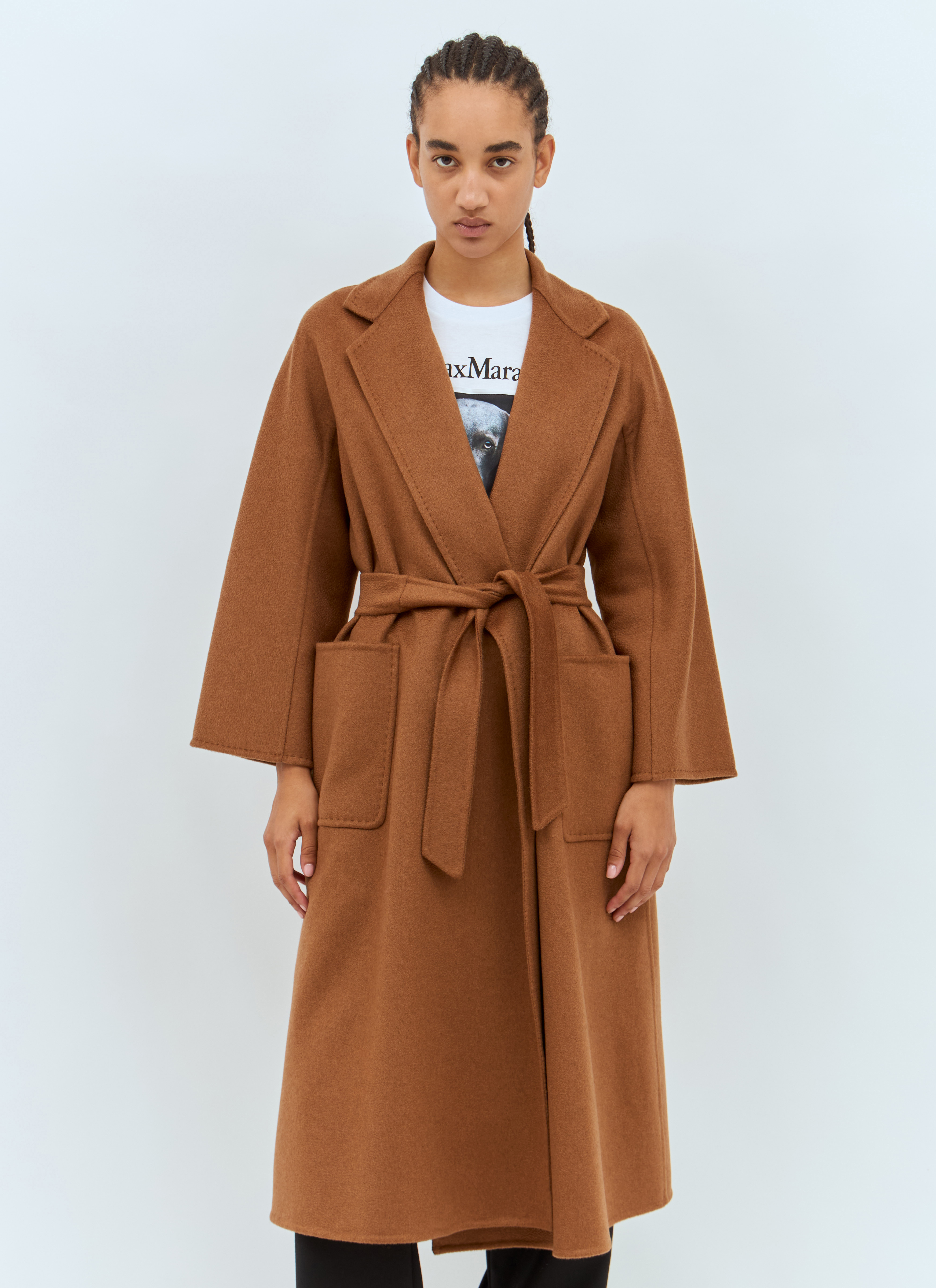 max mara labbro tobacco Women's Brown Cashmere Coat enveloping silhouette that embraces the body Max Mara Women's Wool Broadcloth
