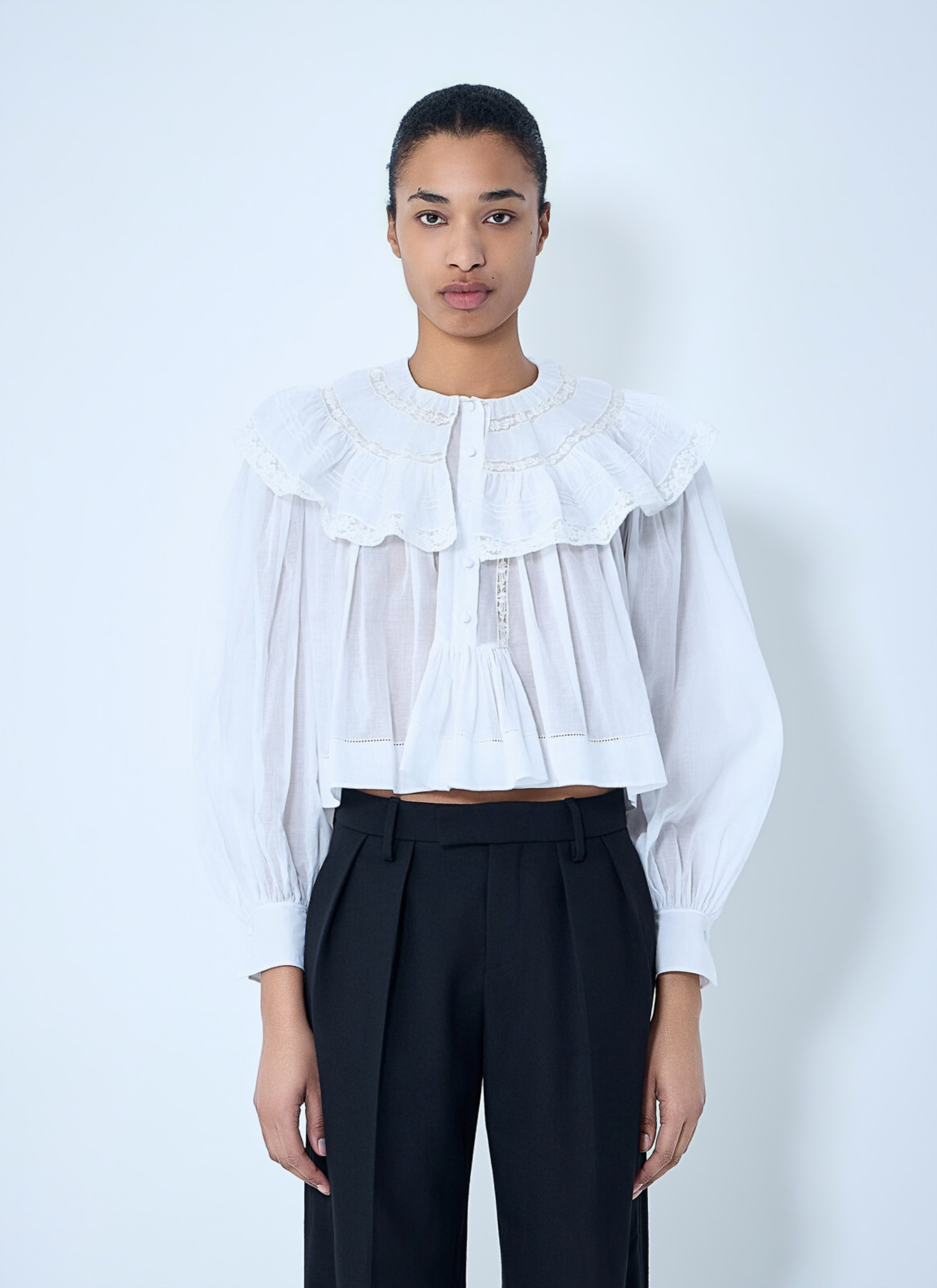 Chloé Women's' Cotton Blouse with Ruffled Collar in White | LN-CC®