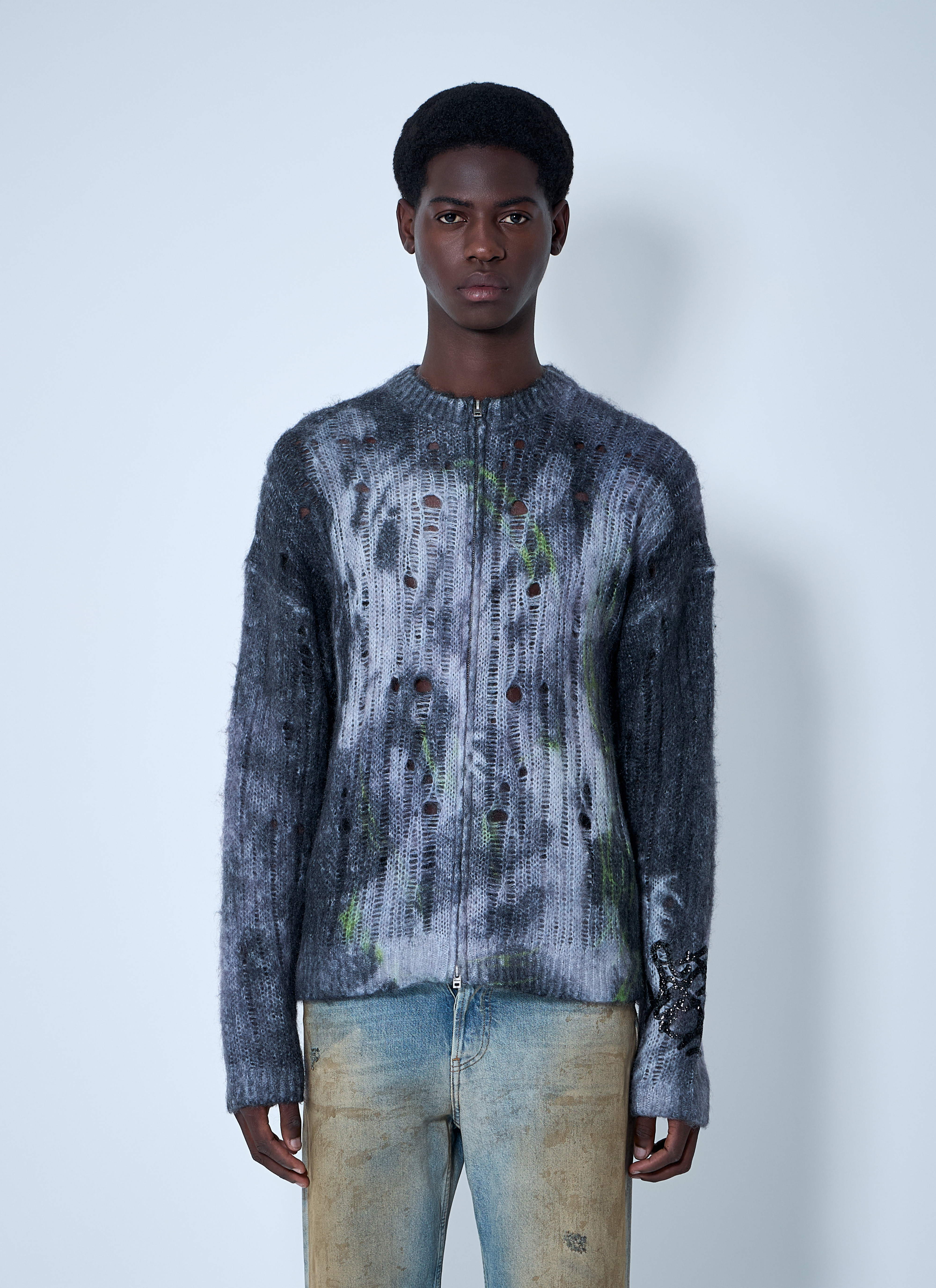 Acne Studios Men's' Printed Zip-Up Sweater in Black | LN-CC®