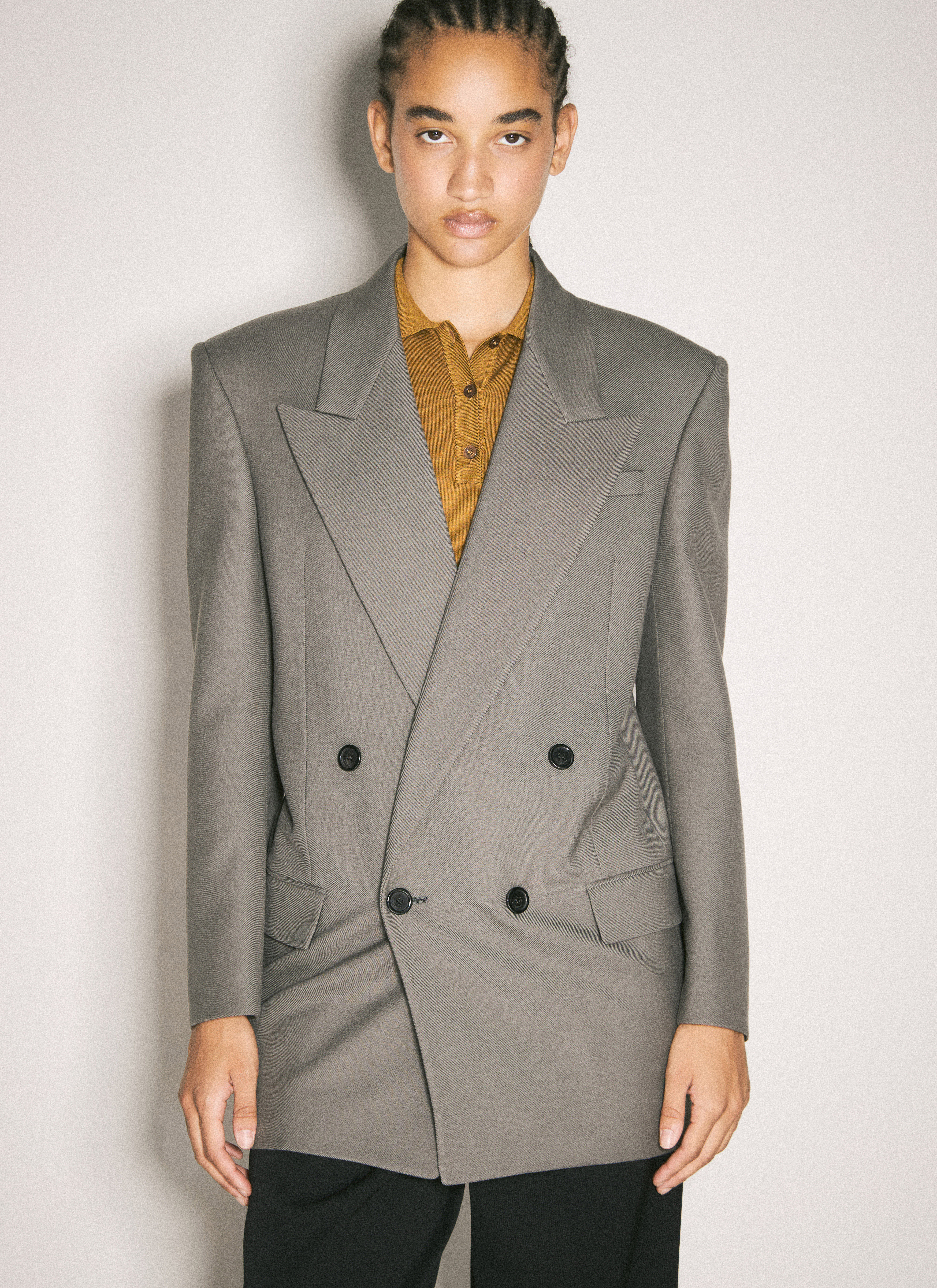 Double breasted Blazer（Gray）laubeblanc Saint Laurent Women's' Wool Gabardine Blazer in Grey | LN-CC®