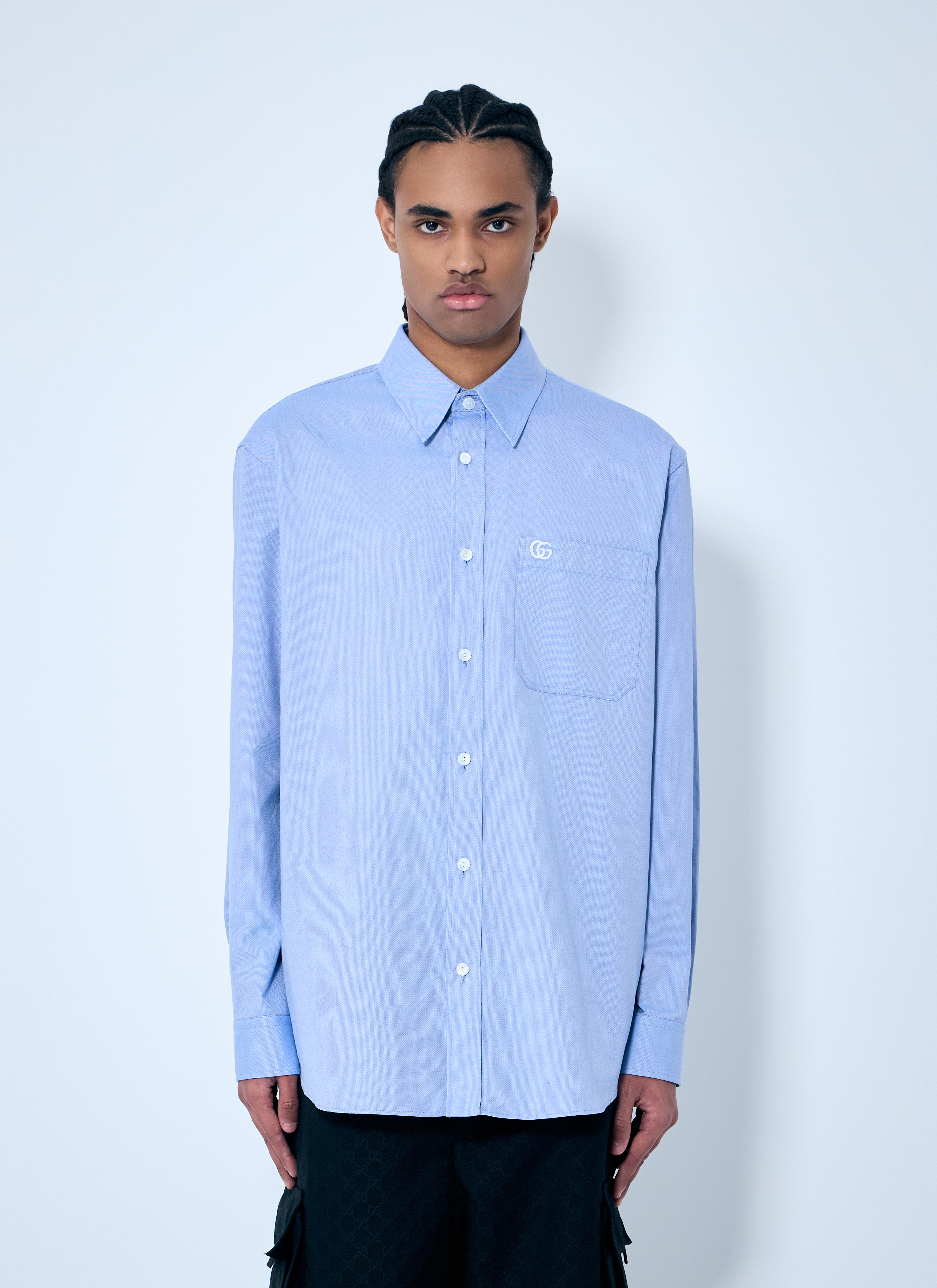 Gucci Men's' Embroidered Oxford Shirt in Light Blue | LN-CC®