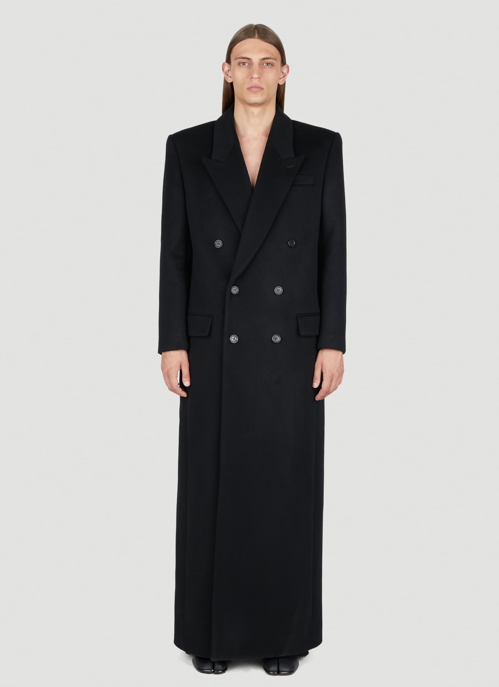 Saint Laurent Men's' Extra Long Wool Coat in Black | LN-CC®