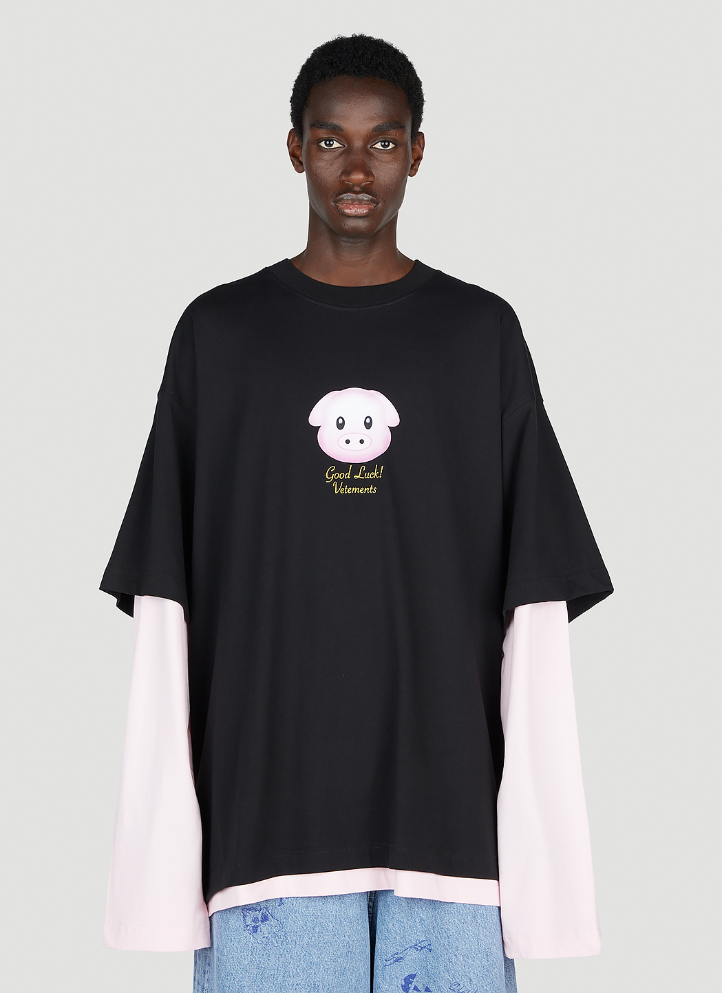 Vetements Men's' Lucky Pig Layered Long Sleeve T-Shirt in Black