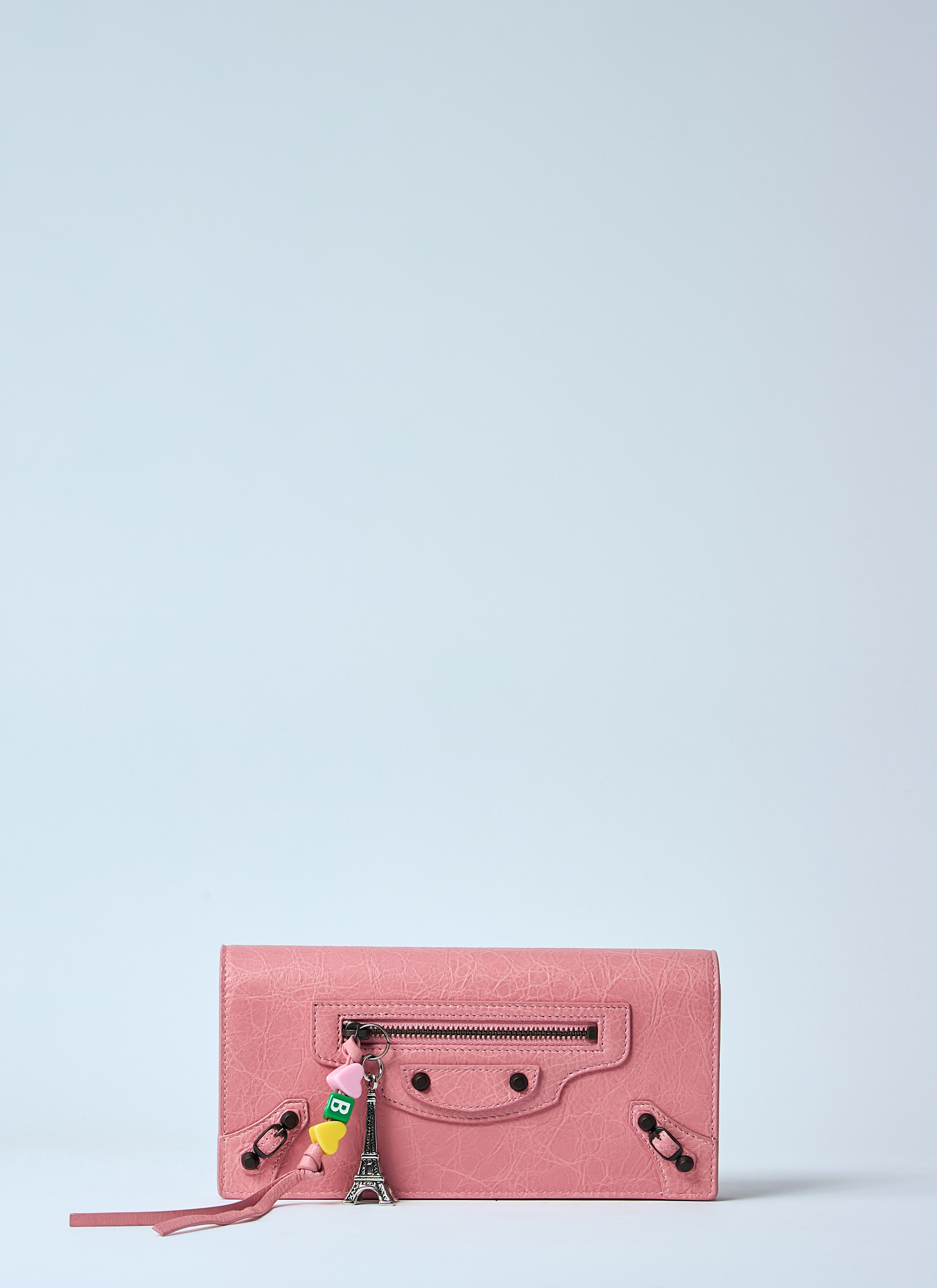 国内発送 BALENCIAGA☆チャーム付き Le City Wallet 財布 ピンク 国内発送 BALENCIAGA☆チャーム付き Le City Wallet 財布 ピンク