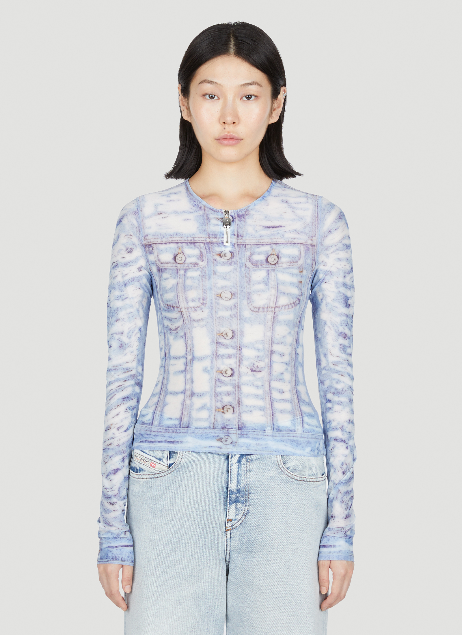 Diesel Women's' T-Clauzi-H2 Sheer Long Sleeve Top in Blue | LN-CC®