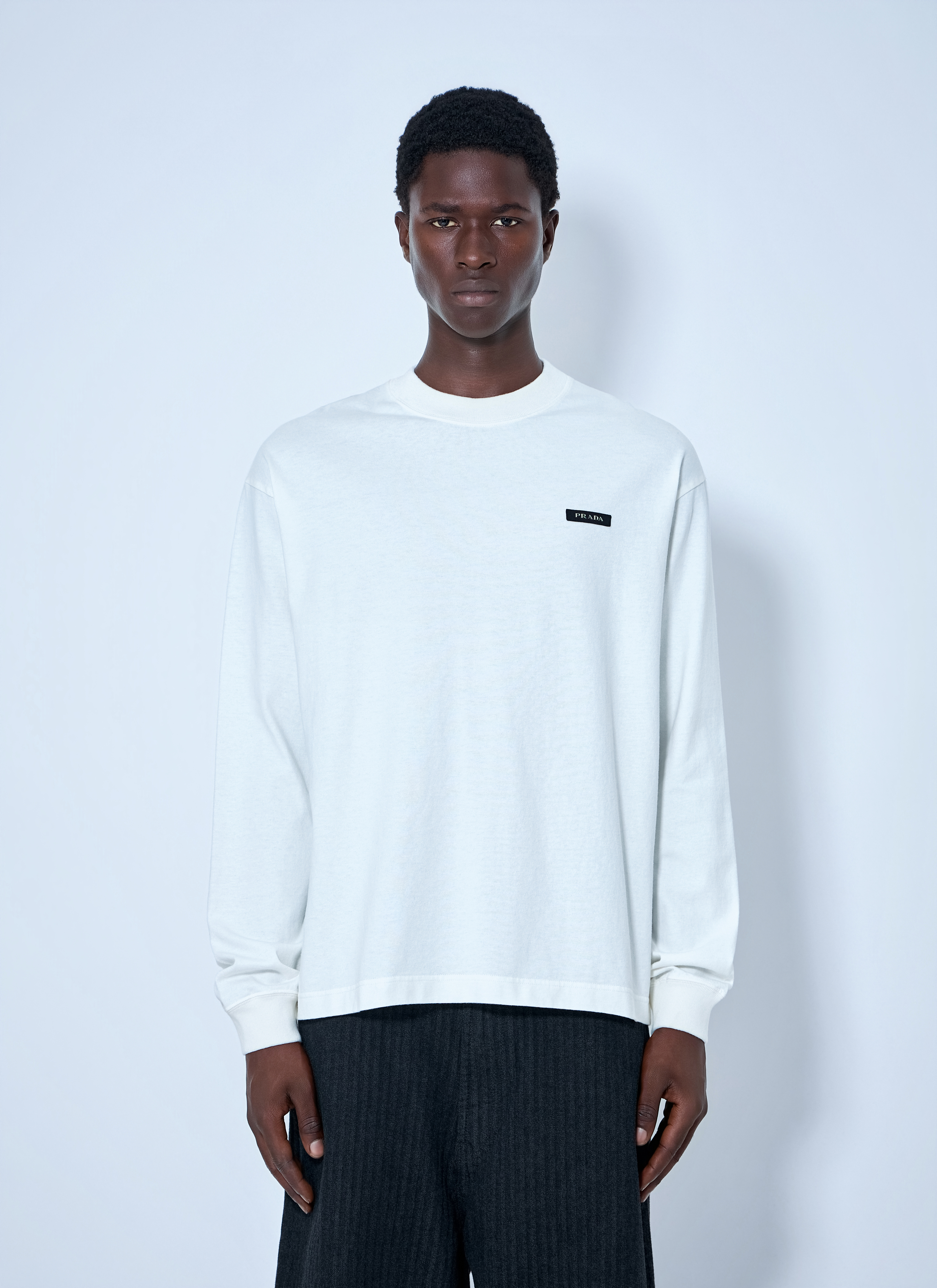 Prada Men's' Long Sleeve Logo Sweatshirt in White | LN-CC®