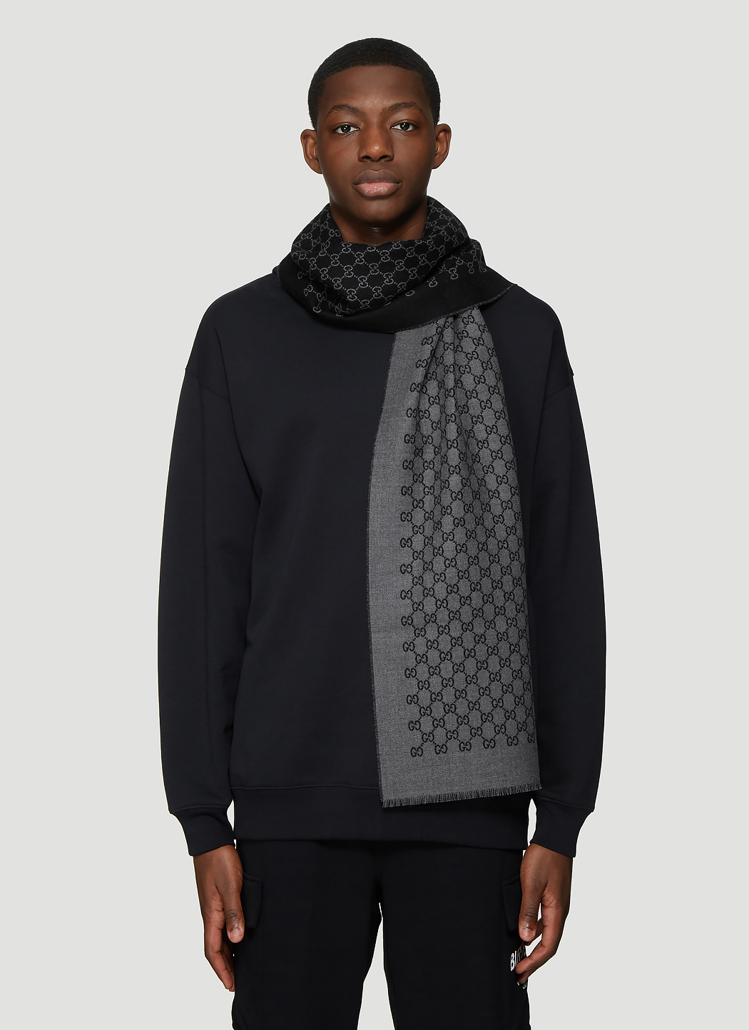 Double jacquard GG wool scarf — Anthracite/black — foto 2