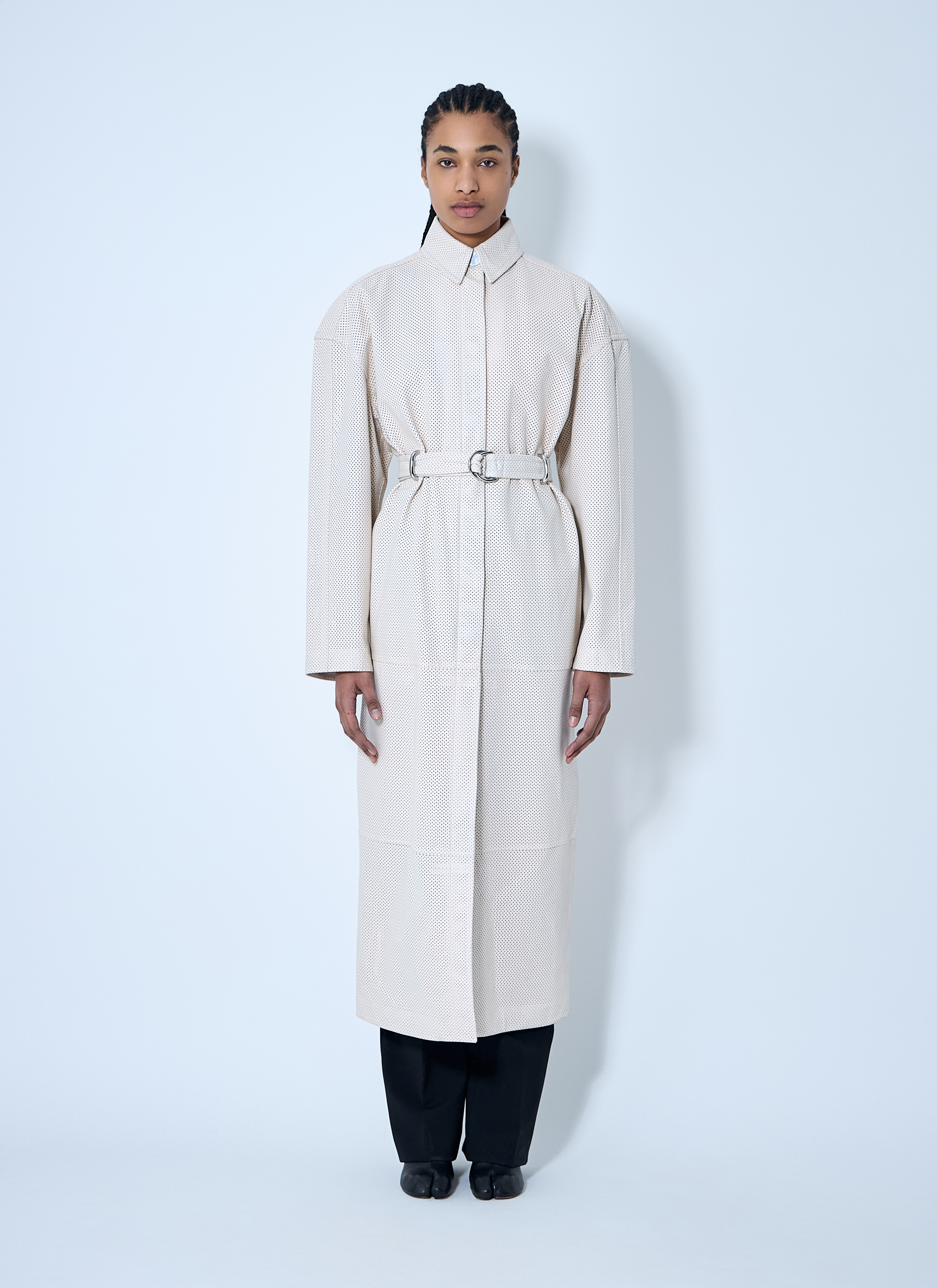 Sportmax Women's' Leather Perforated Trench Coat in Beige