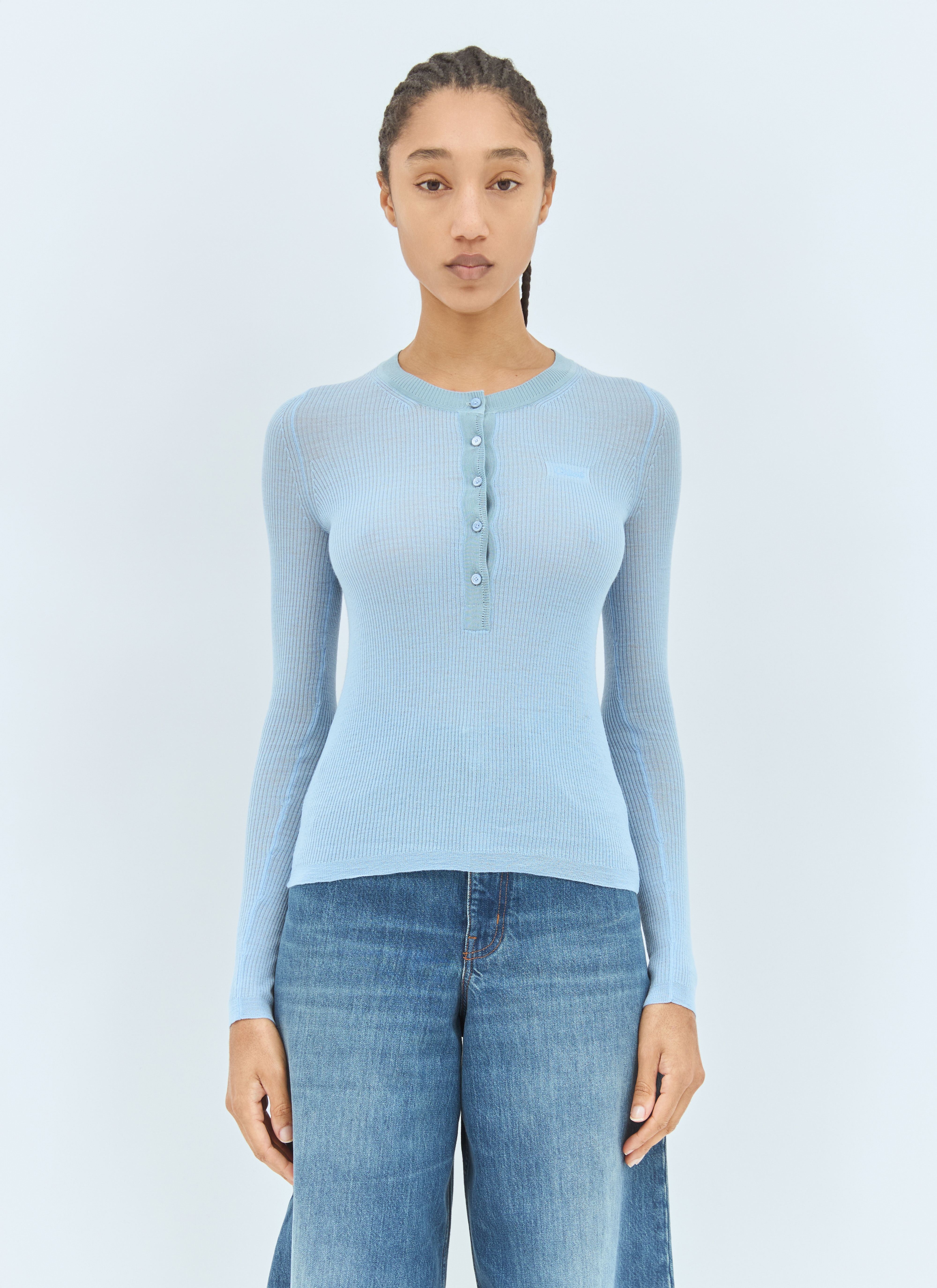 Chloe - Chloé turquoise blue knit. Chloé Women's' Knitted Henley Shirt in Blue | LN-CC®