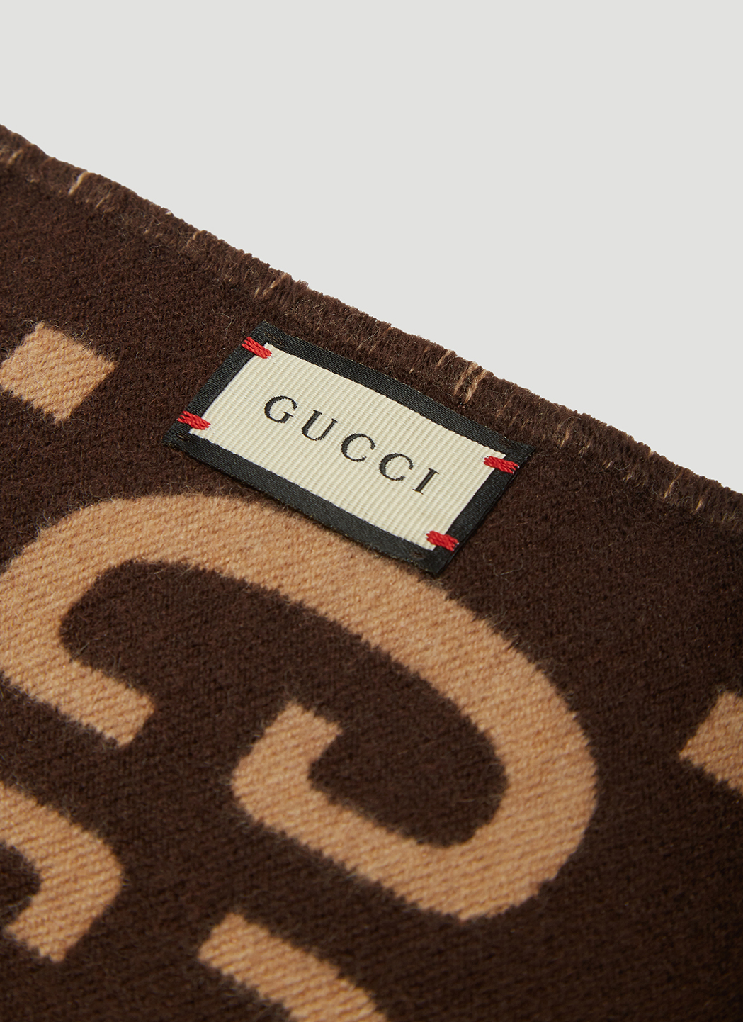 Gucci GG Logo Jacquard Scarf in Brown LNCC