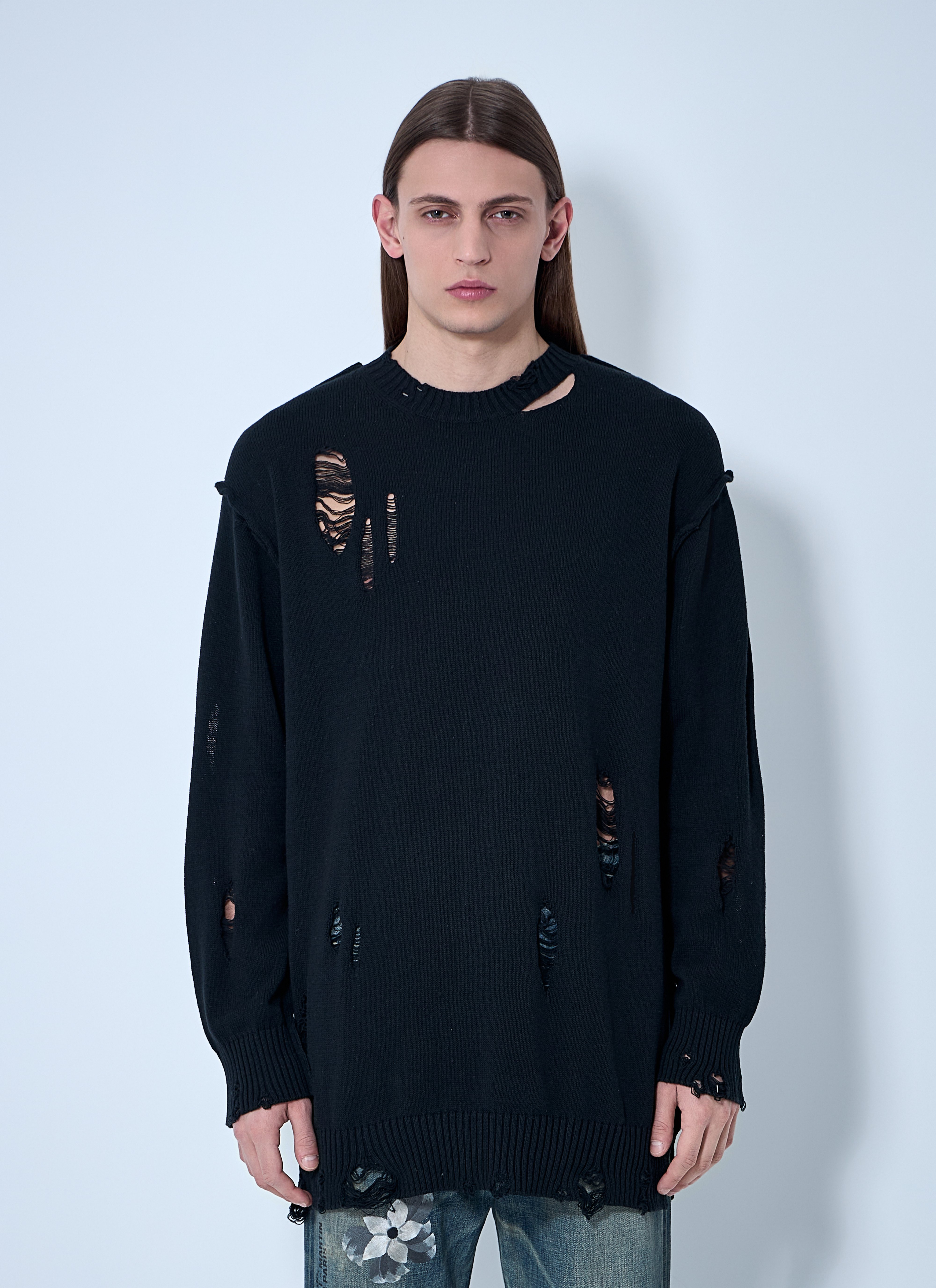 Yohji Yamamoto Men's' Distressed Knit Sweater in Black | LN-CC®
