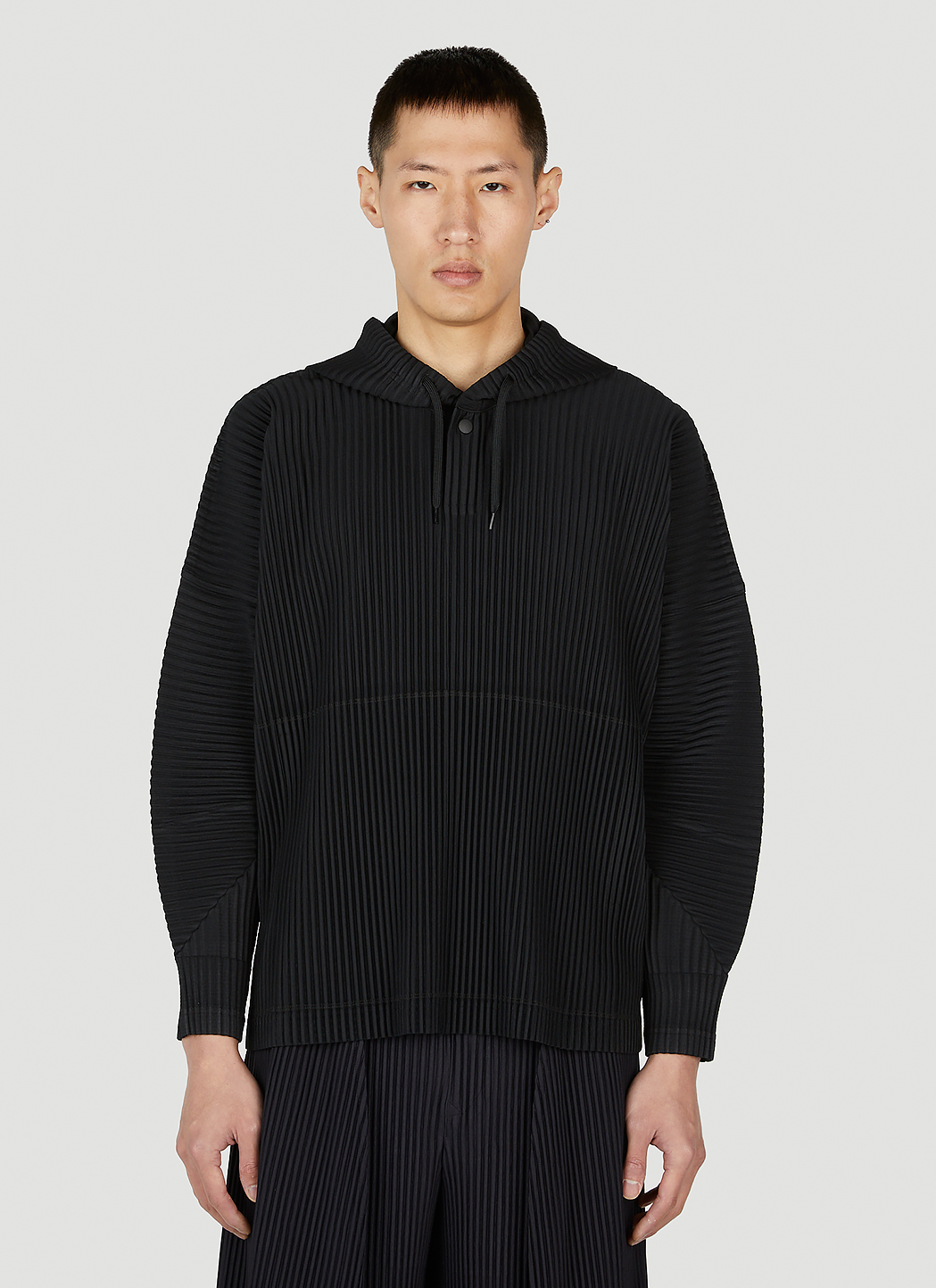 Homme Plissé Issey Miyake Men's' Hooded Sweatshirt in Black Homme Plissé Issey Miyake Men's' Hooded Sweatshirt in Black