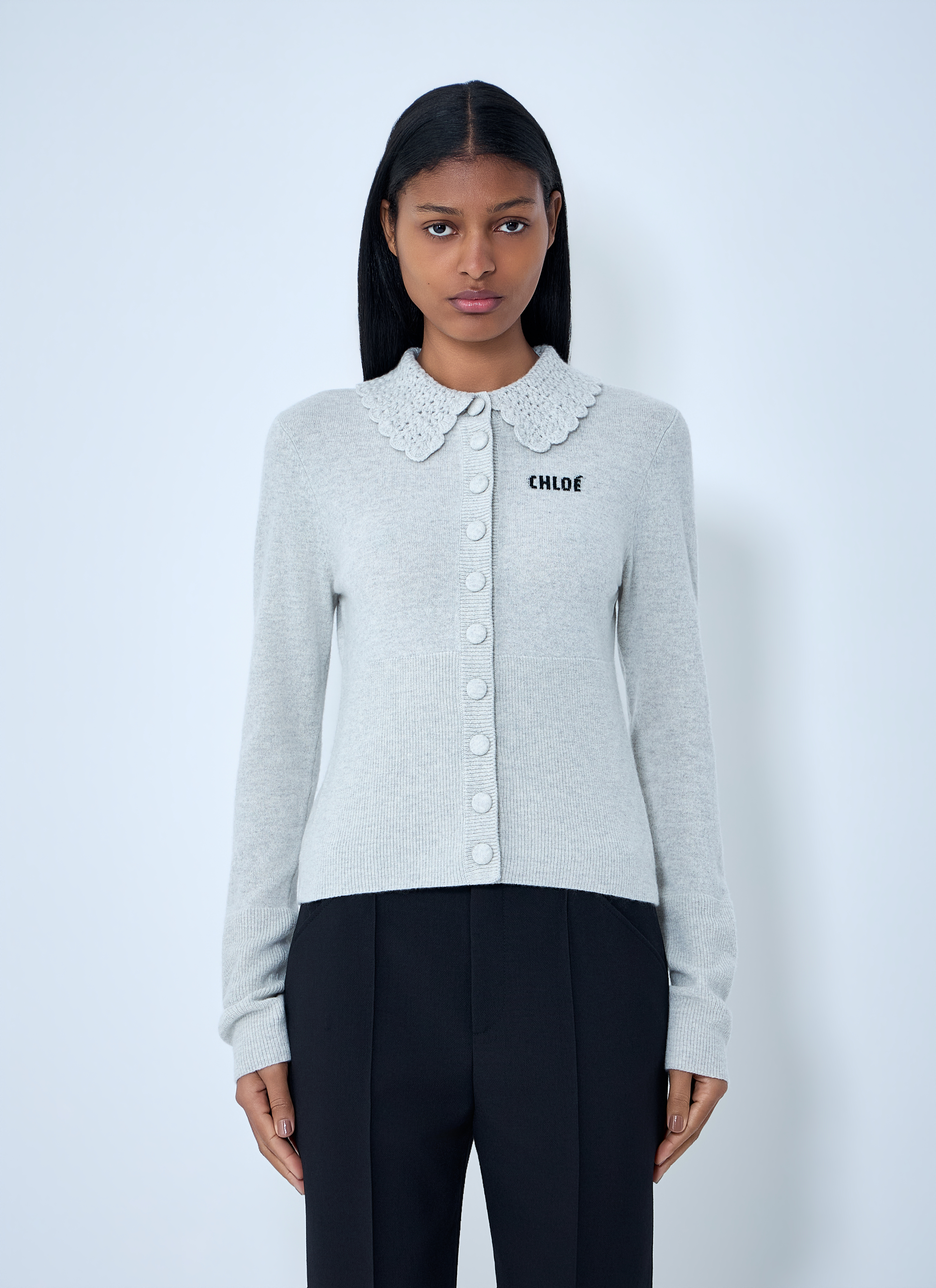 Chloé Women's Grey Logo Cardigan - Woman Knitwear M