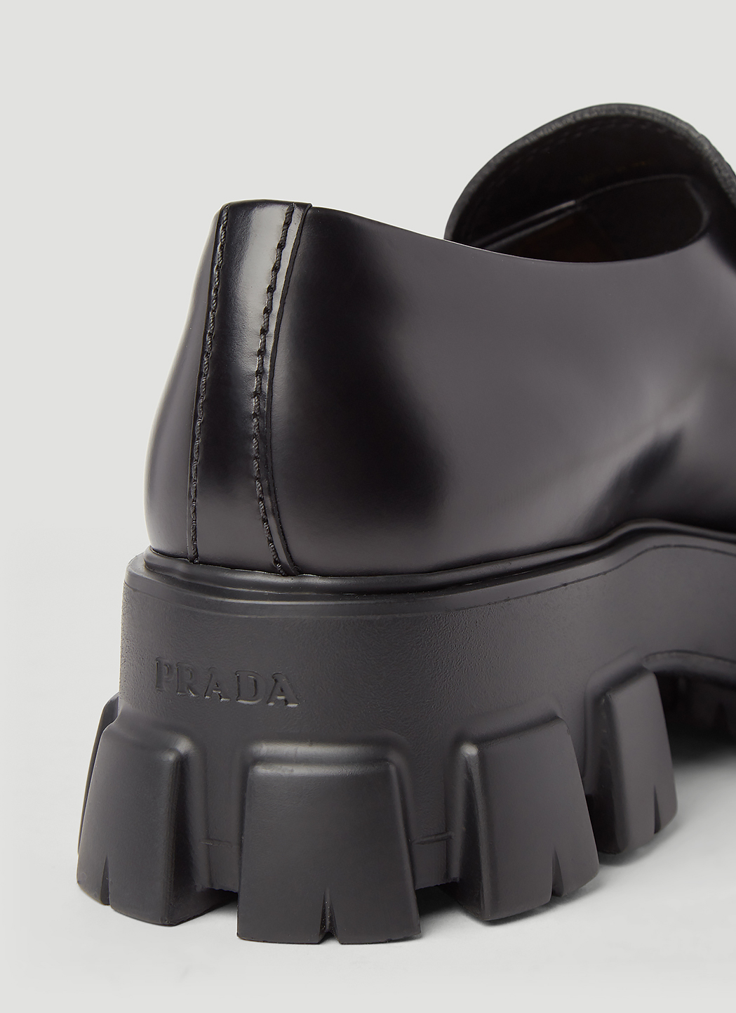 monolith brushed leather pointed loafers prada