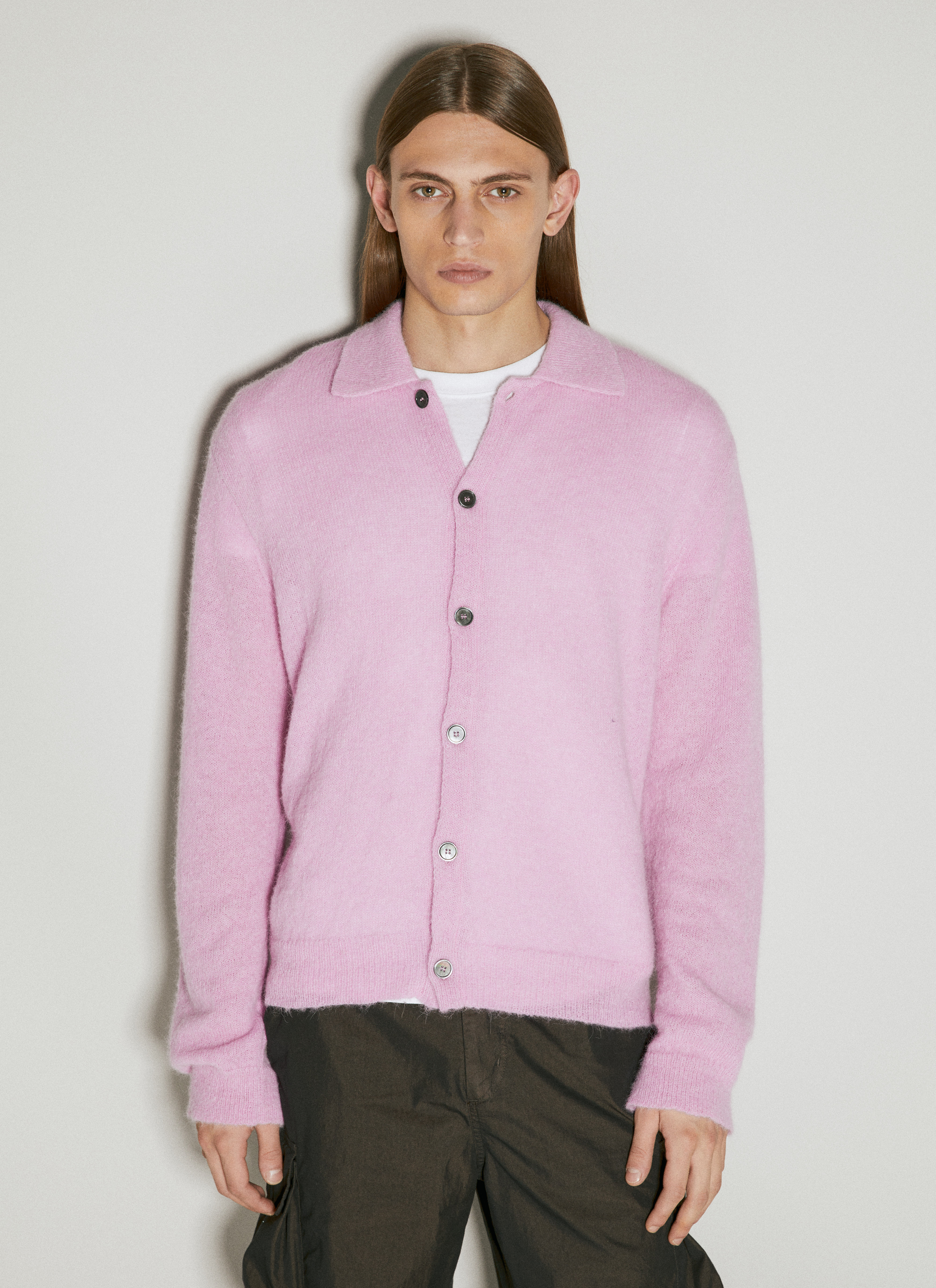 Our Legacy Men's' Evening Polo Knit Cardigan in Pink | LN-CC®