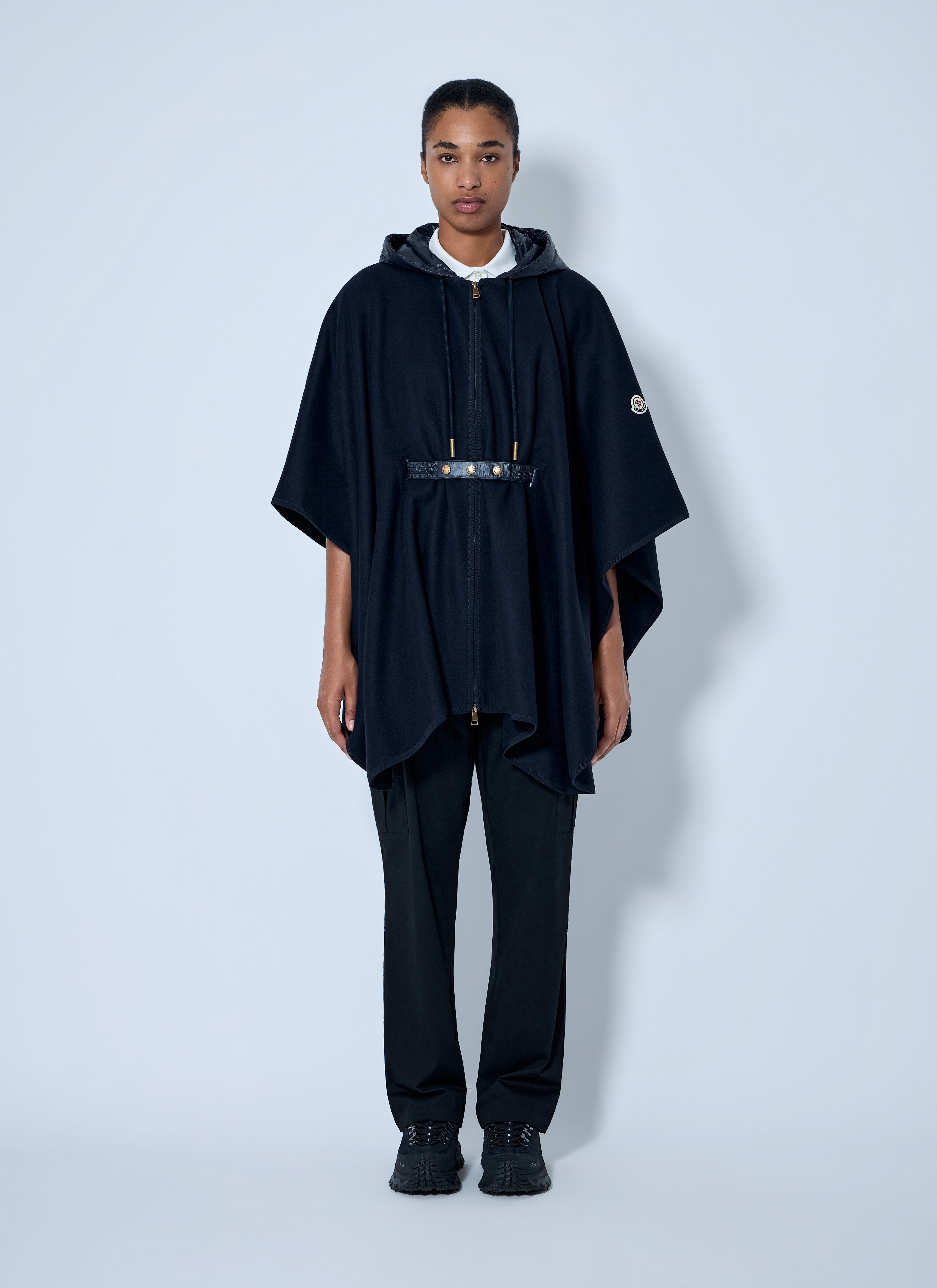 Moncler Women's' Hooded Cape with Belted Waist in Navy | LN-CC®