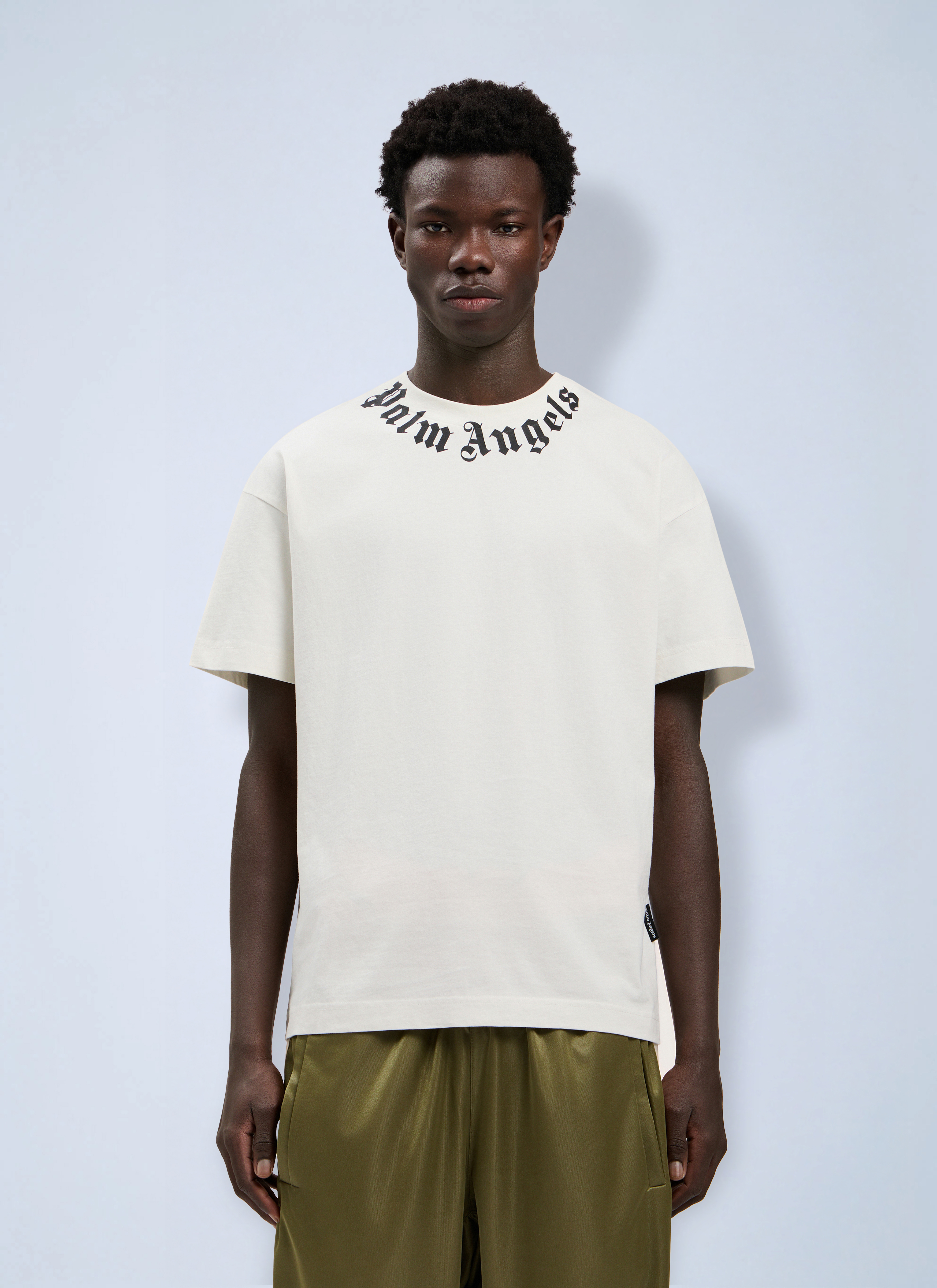 Palm Angels Uomo Bianco Neck Logo T-Shirt - Man T-Shirts M