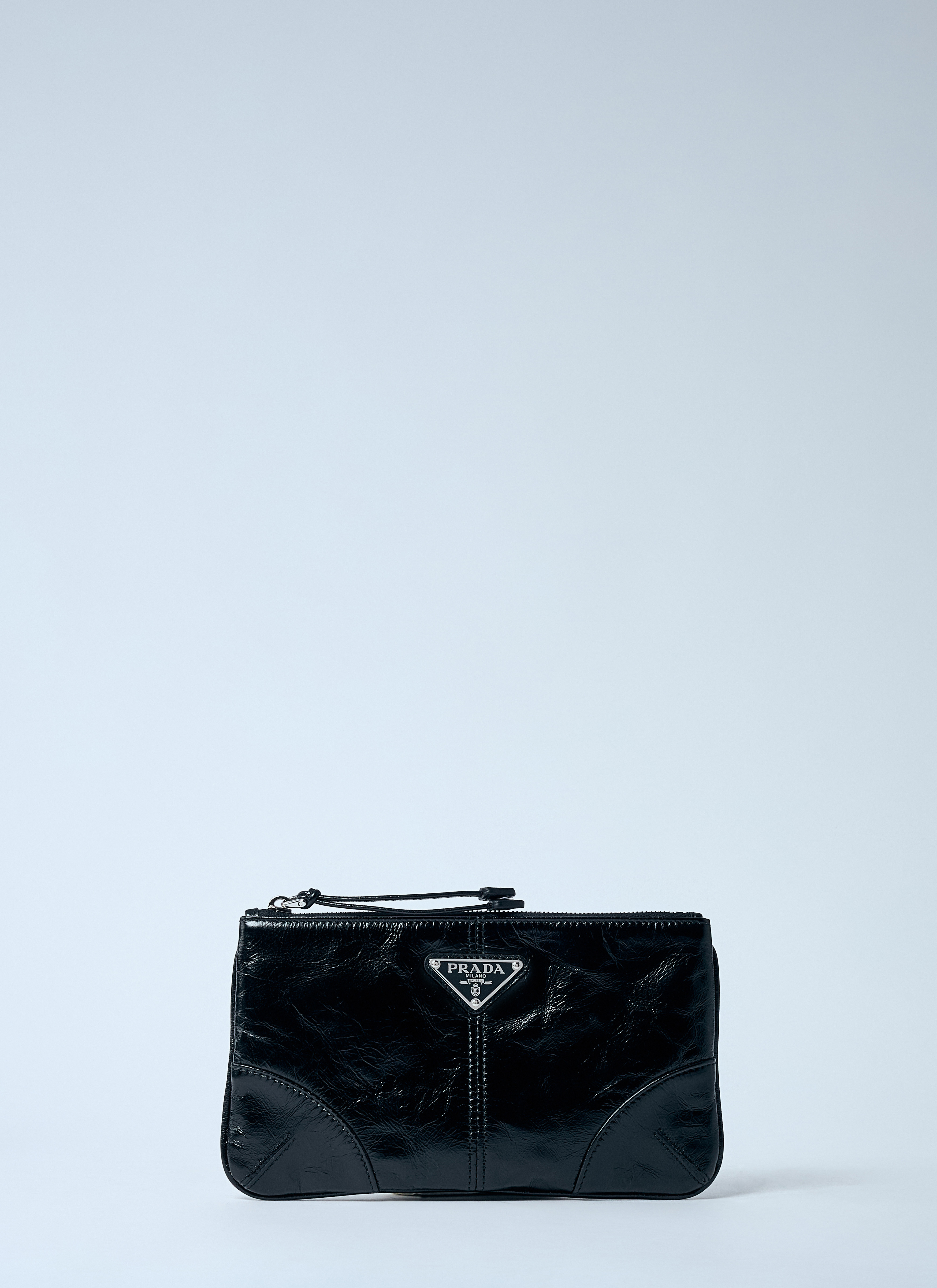 Prada Men's' Leather Pouch With Logo Plaque in Black | LN-CC®