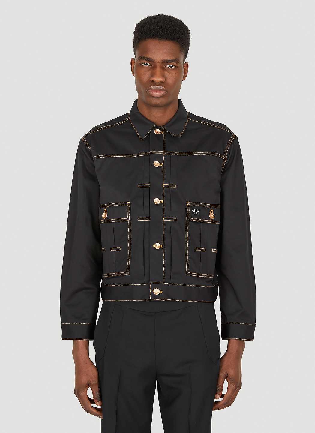 HERMANCO TAPERED WAIST CONTRAST STITCH  Denim jacket  black acid washblack  denim  Zalandocouk