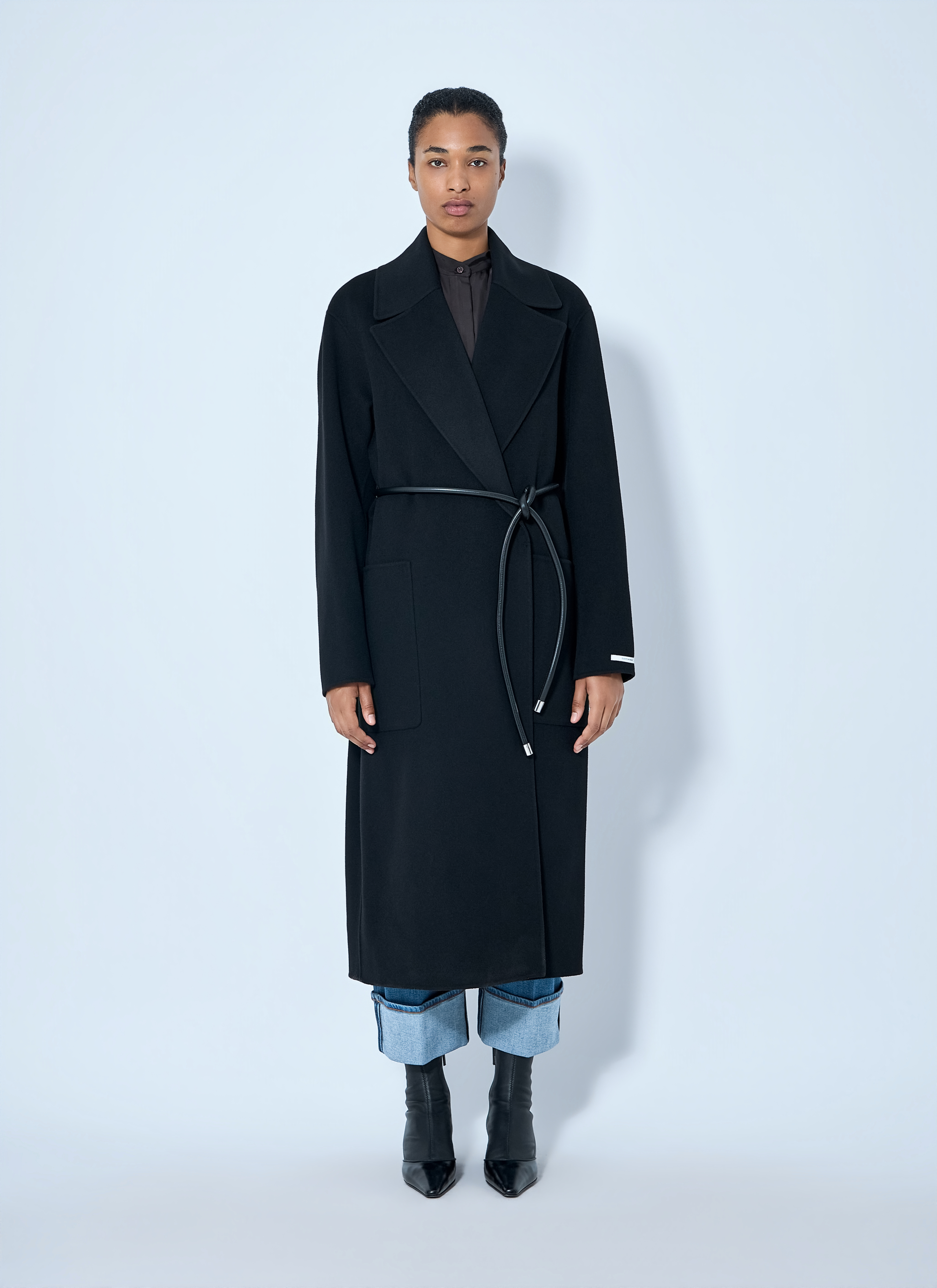 Sportmax Donna Nero Belted Wool Overcoat - Woman Coats It - 42