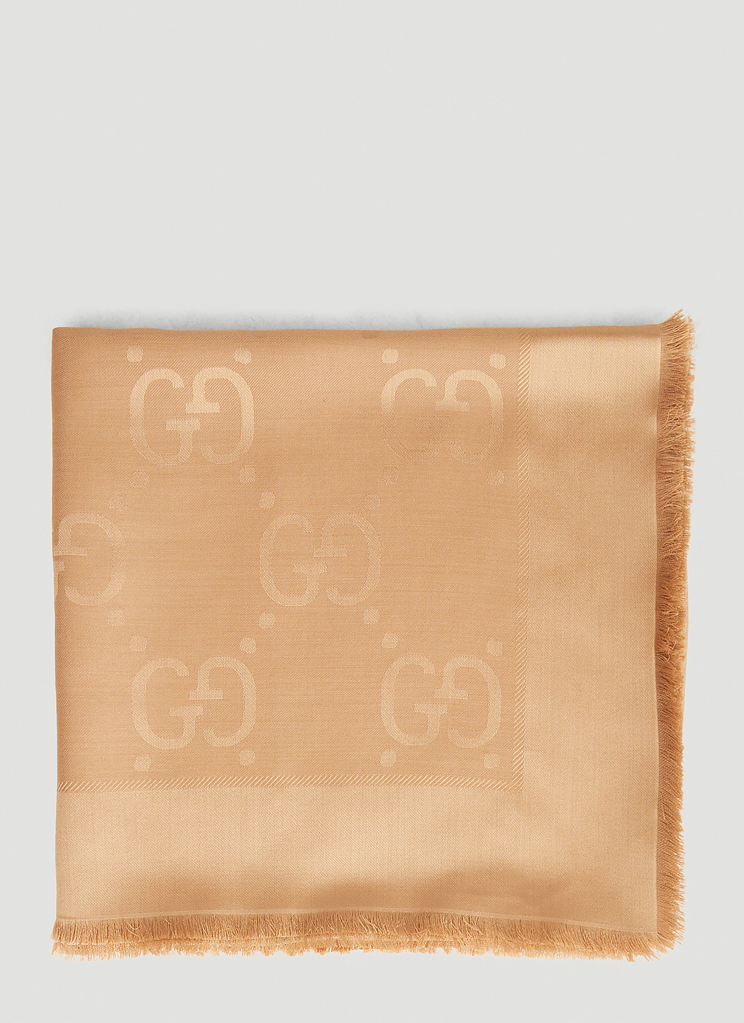 GG jacquard silk wool shawl — Camel — foto 2
