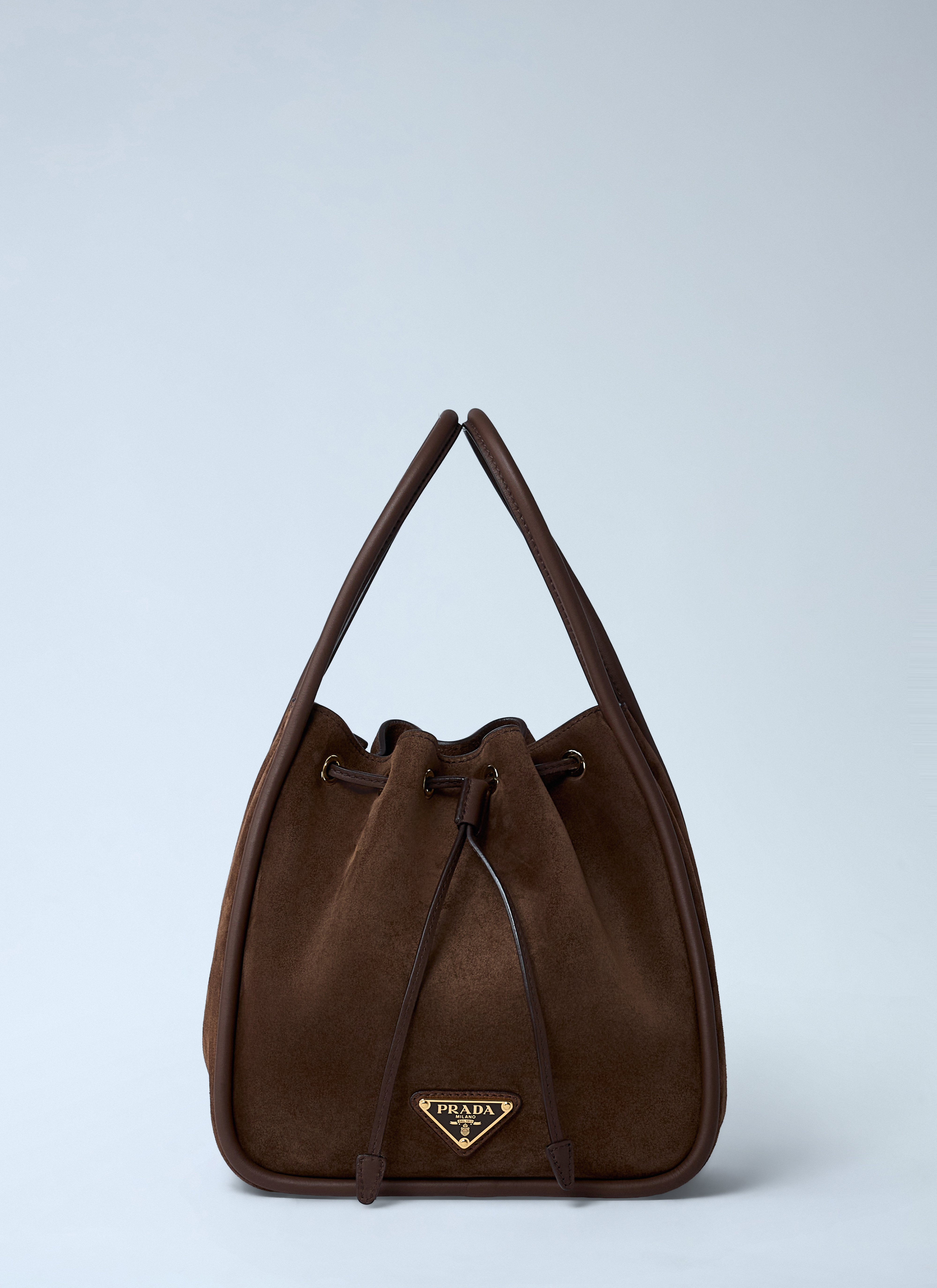 Prada Women's' Suede Logo Plaque Handbag in Brown | LN-CC®