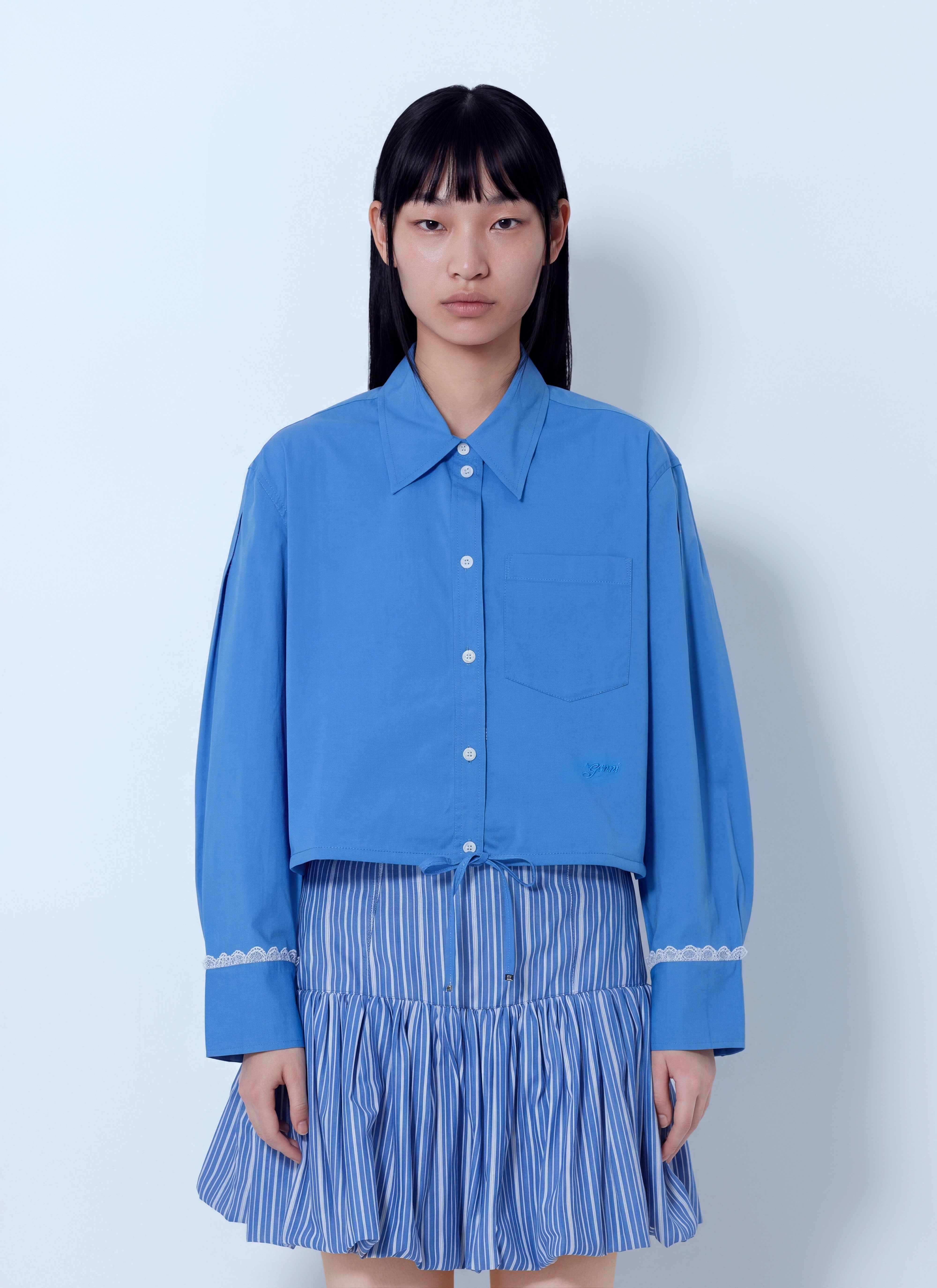 Ganni GANNI Stretch Cotton Cropped Bowling Shirt