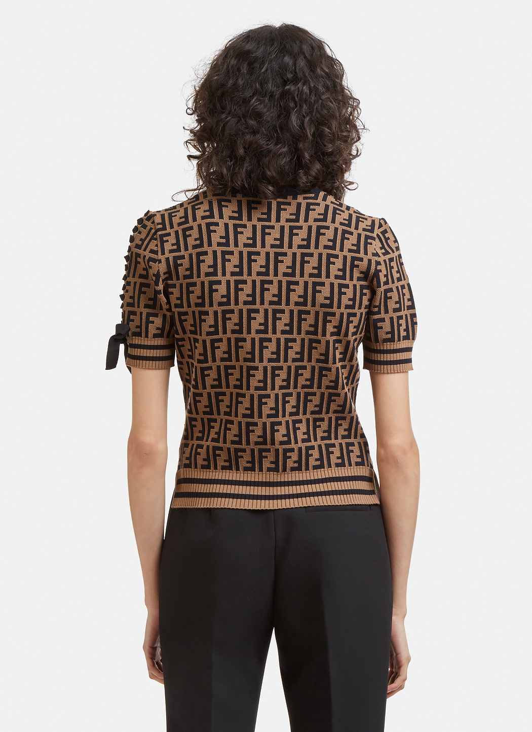 Fendi Cropped Puff Sleeve Logo Top in Brown | LN-CC