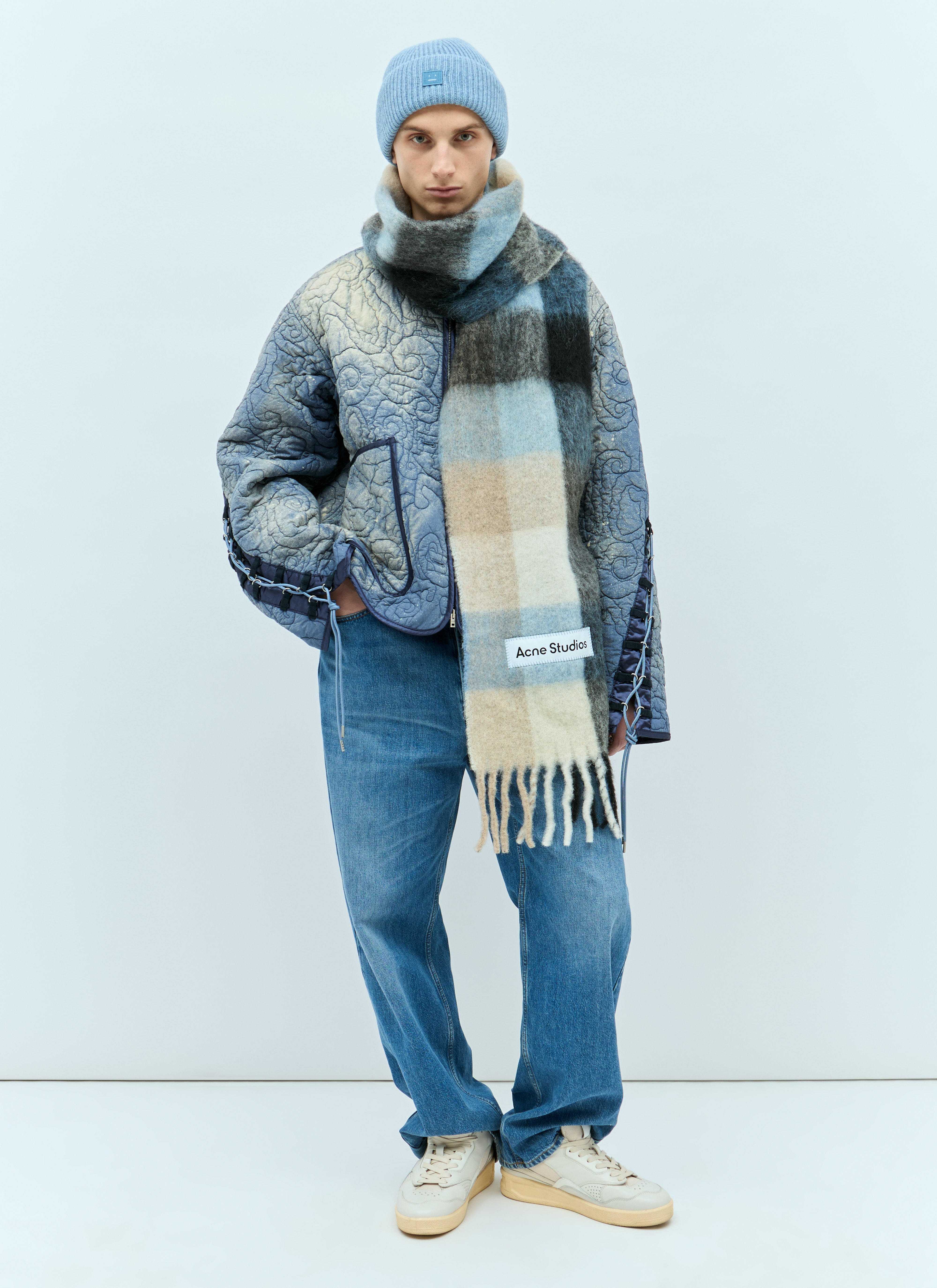 Acne Studios Men's' Mohair Checked Scarf in Blue | LN-CC®