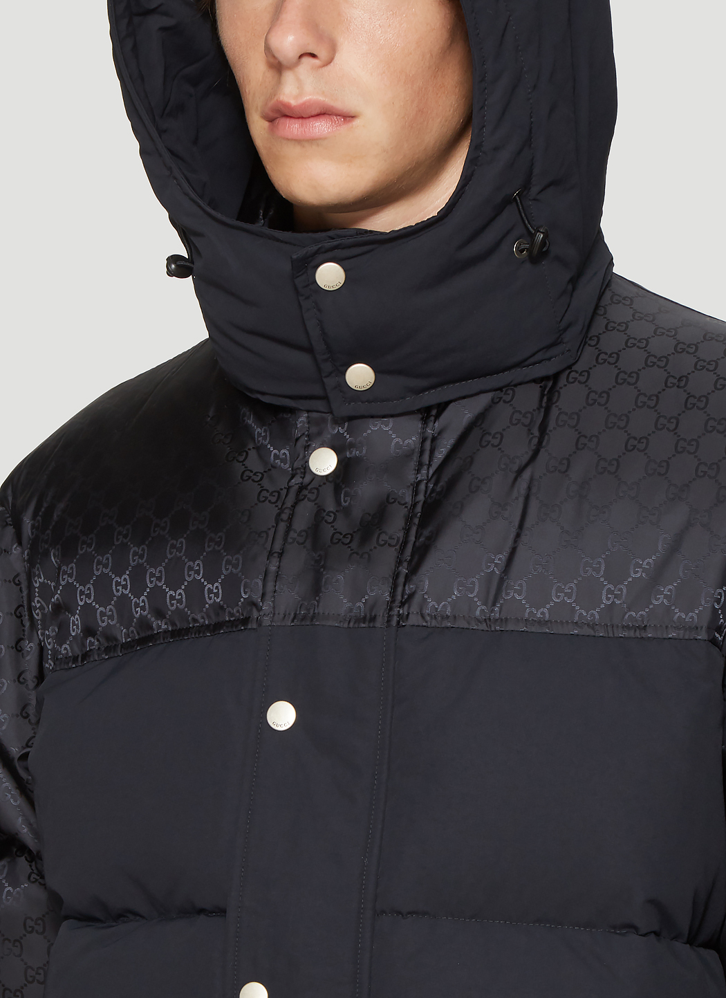 GG Jacquard Hooded Puffa Jacket in Black LNCC