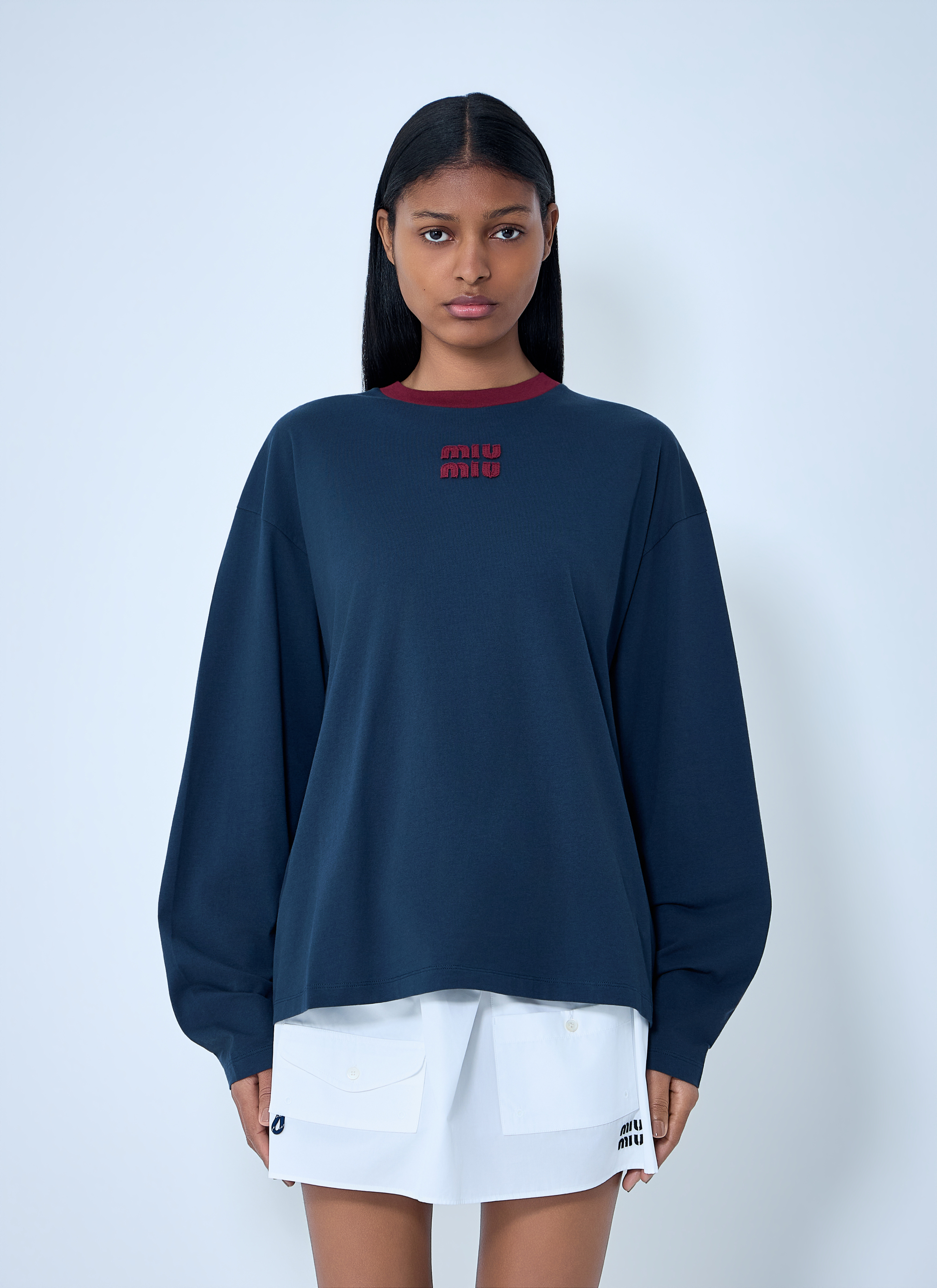 Miu Miu Miu Miu Cotton Jersey Sweatshirt with Logo Motif