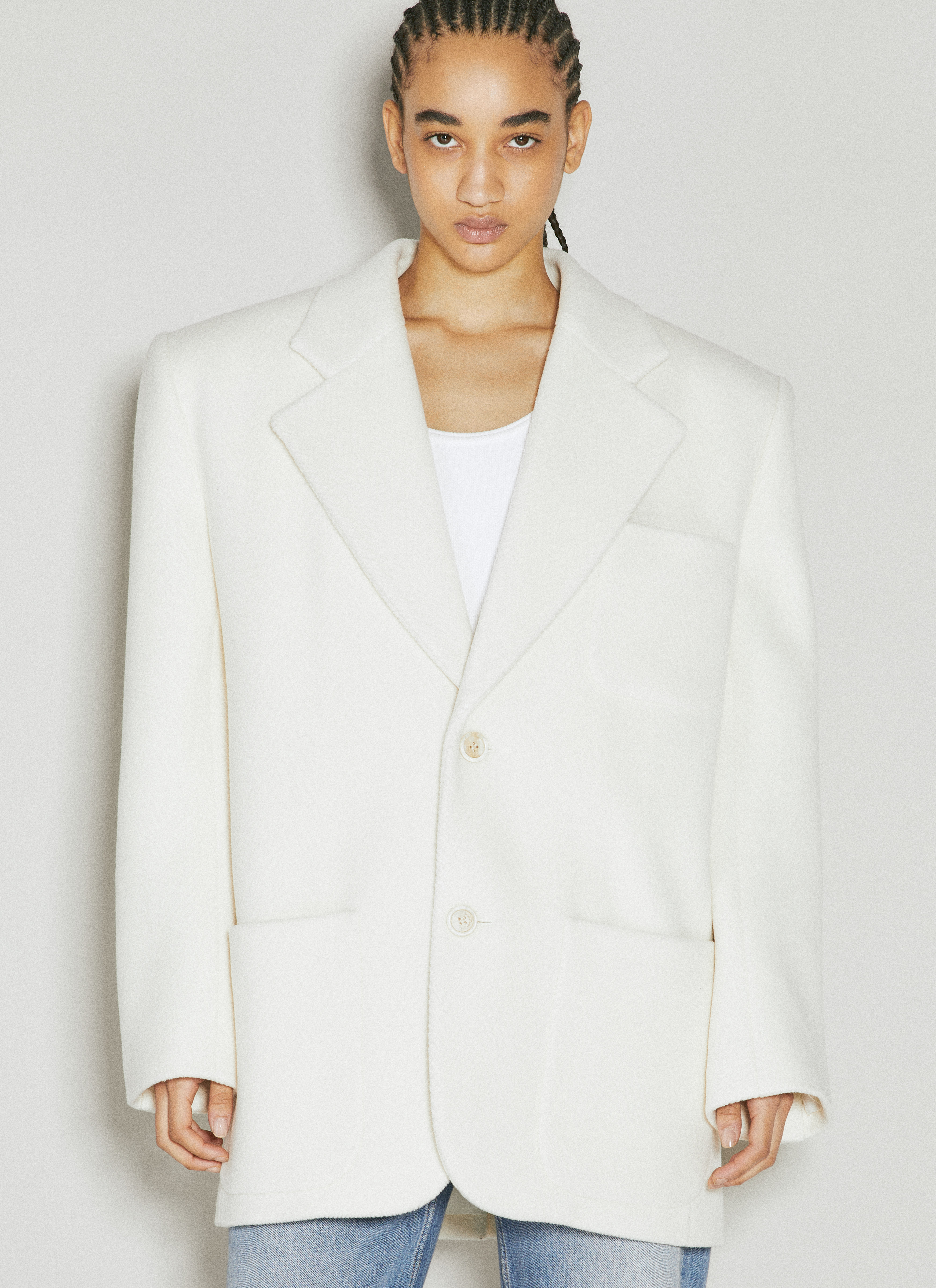 【関税&送料込】Saint Laurent Sand Wool Blazer Saint Laurent Single Breasted Blazer in Cappuccino | FWRD