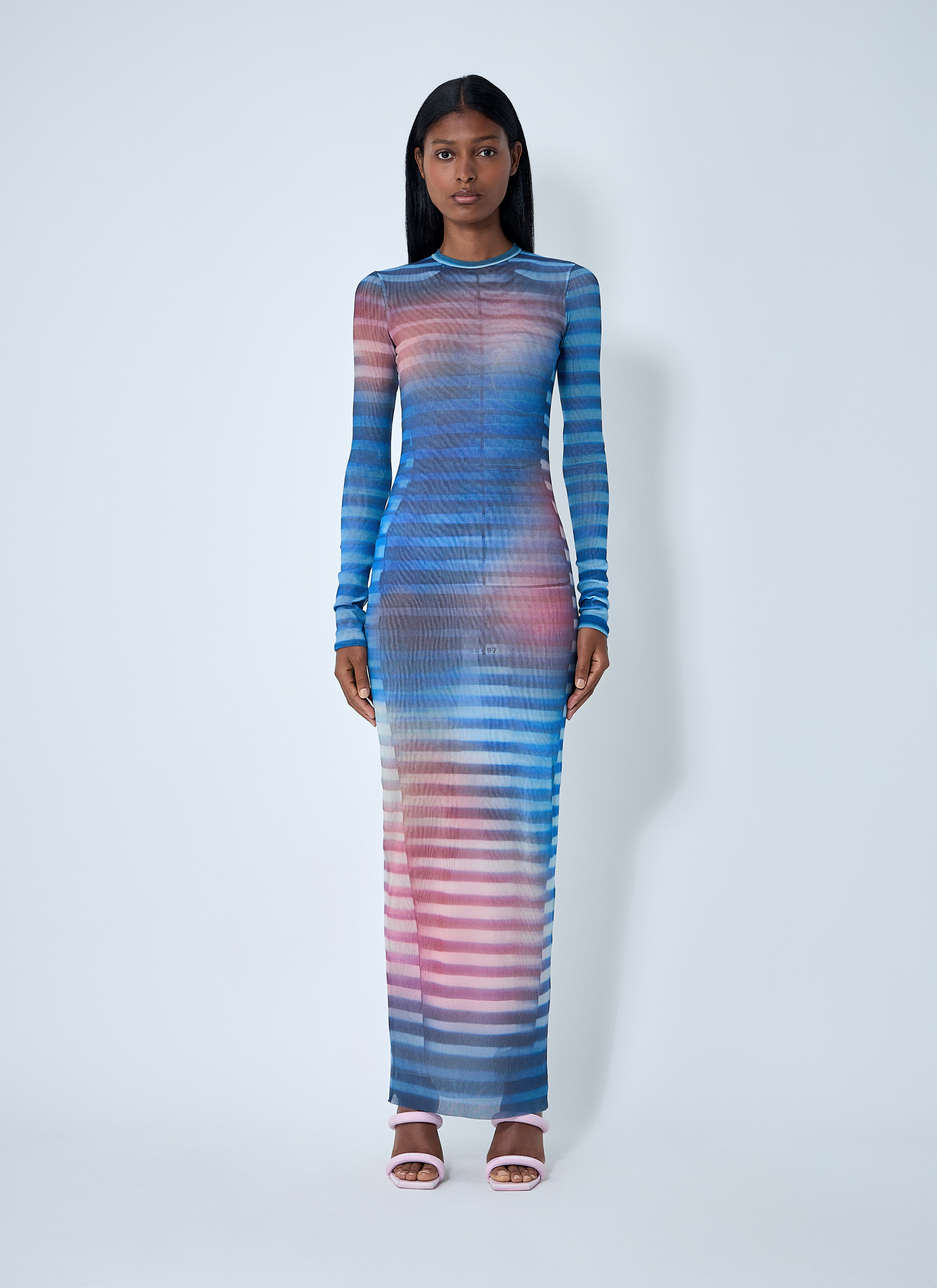 ワンピース JeanPaul GAULTIER FW25 'Air' dress (2503WDR030M005P 565034) Jean Paul Gaultier Women's' Air Mesh Maxi Dress in Blue | LN-CC®