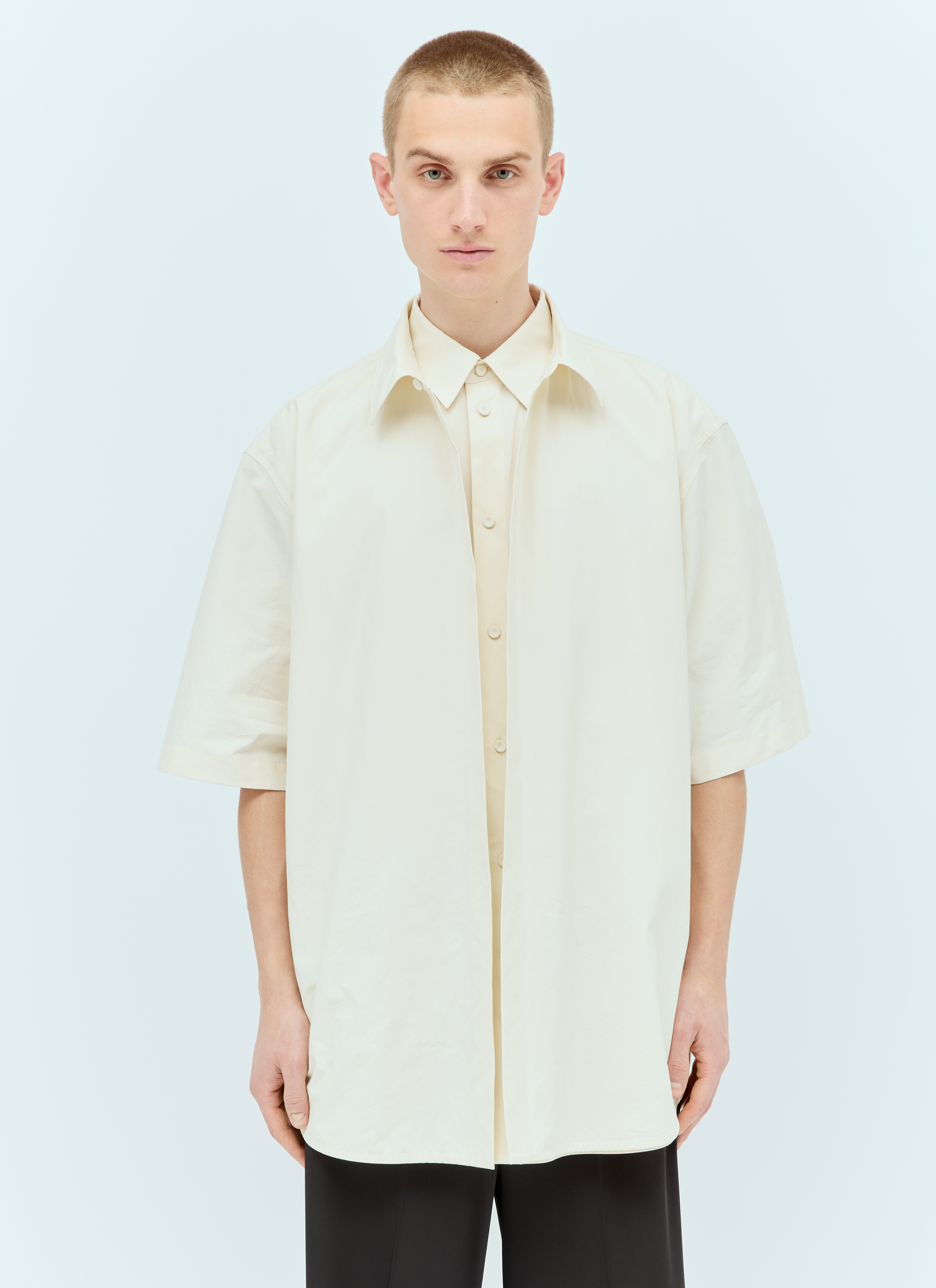 Jil Sander Men's' Layered Poplin Shirt in Cream | LN-CC®