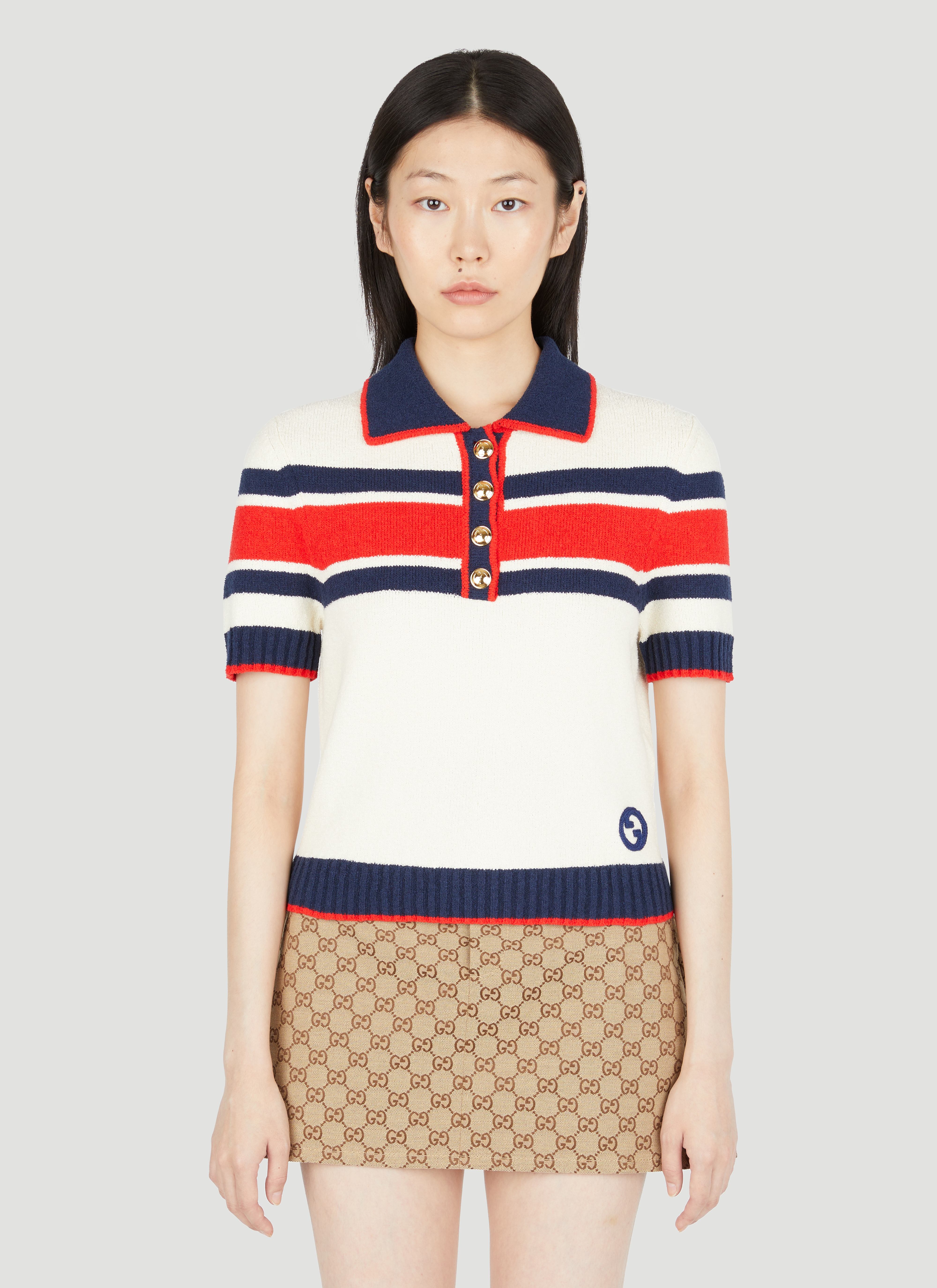GUCCI ポロニット Gucci Women's' Knit Polo Shirt in White | LN-CC®