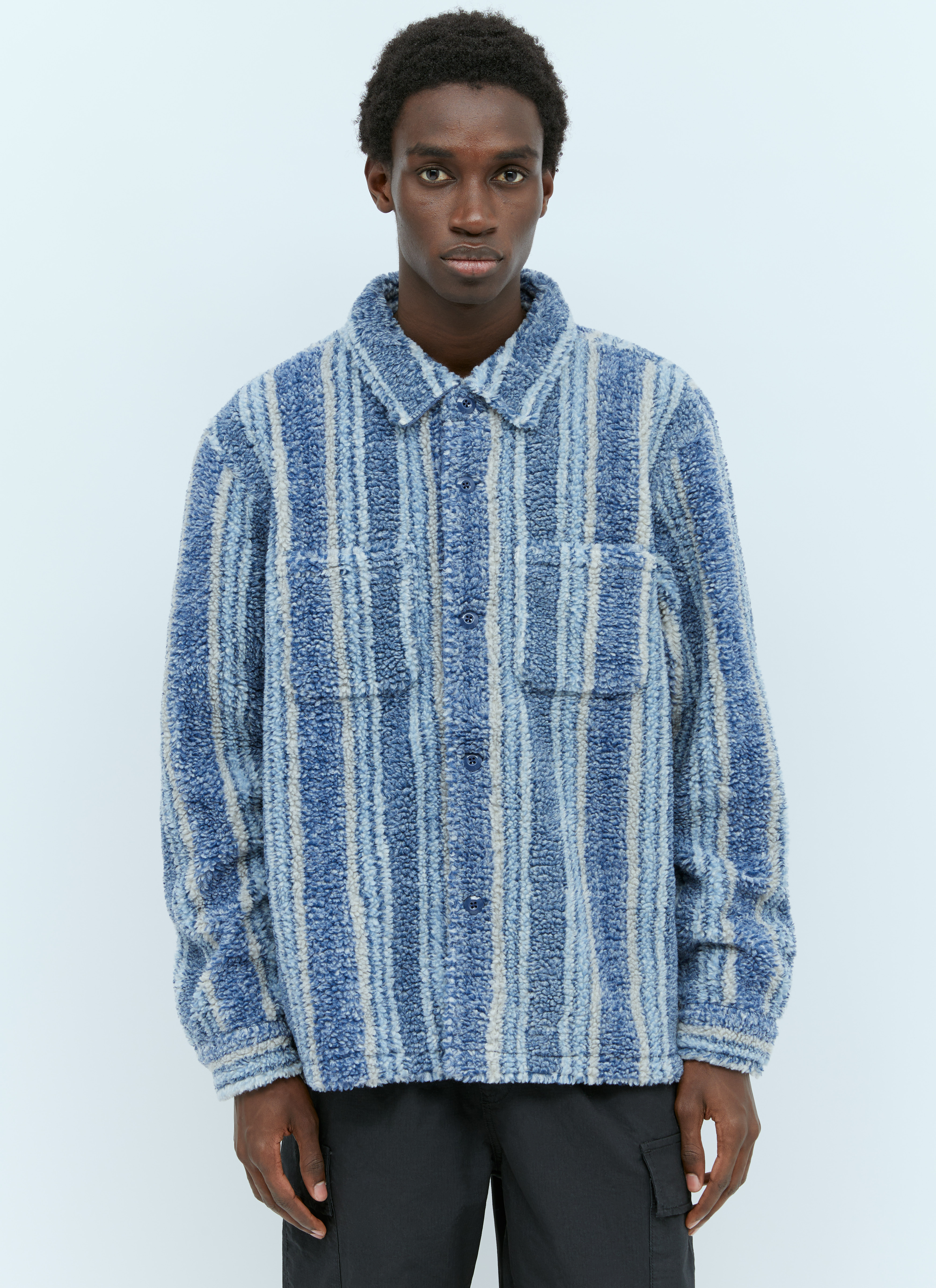 Stüssy Men's' Stripe Sherpa Shirt in Blue | LN-CC®