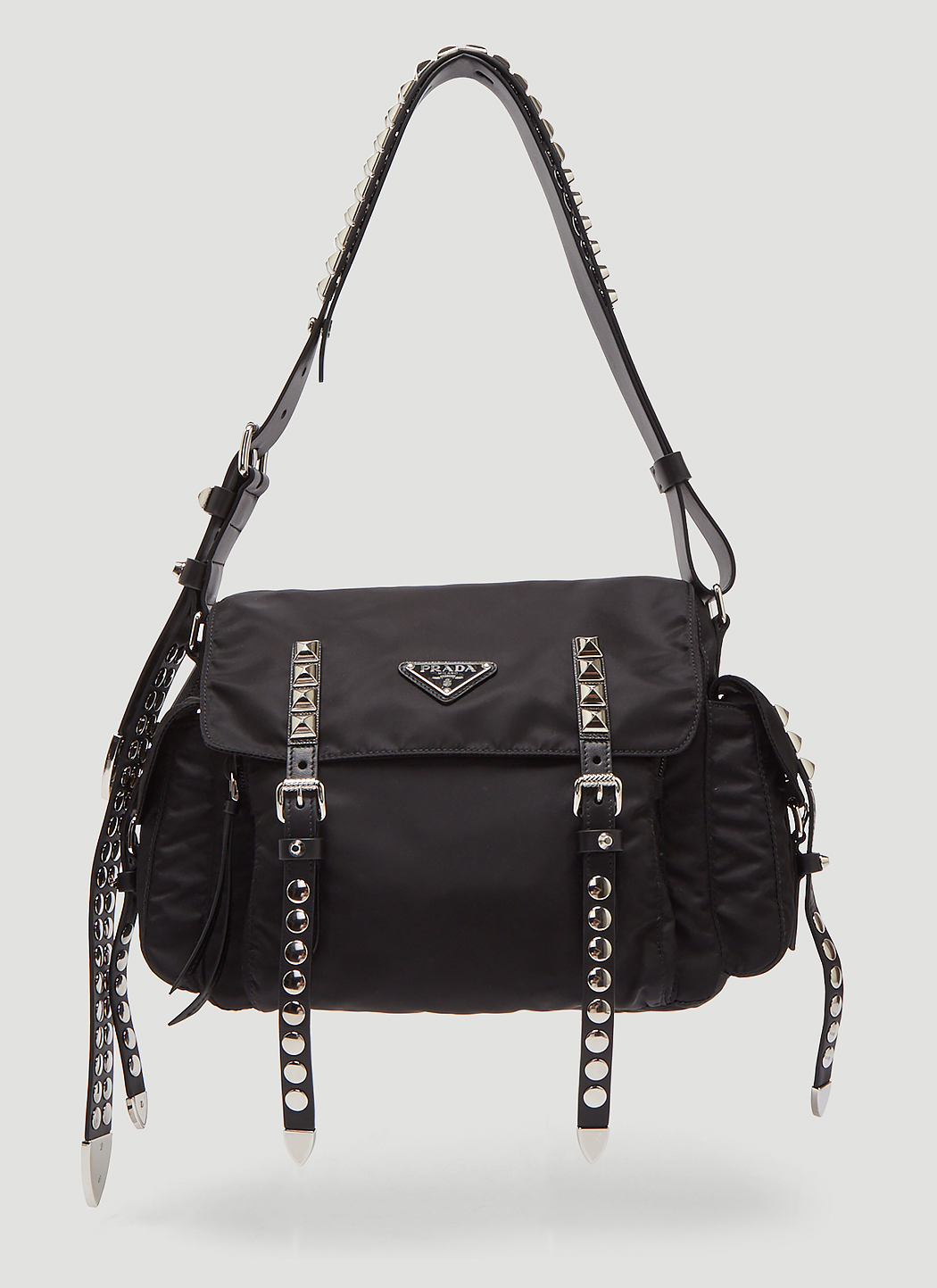 Prada Nylon Studded Shoulder Bag in Black LNCC