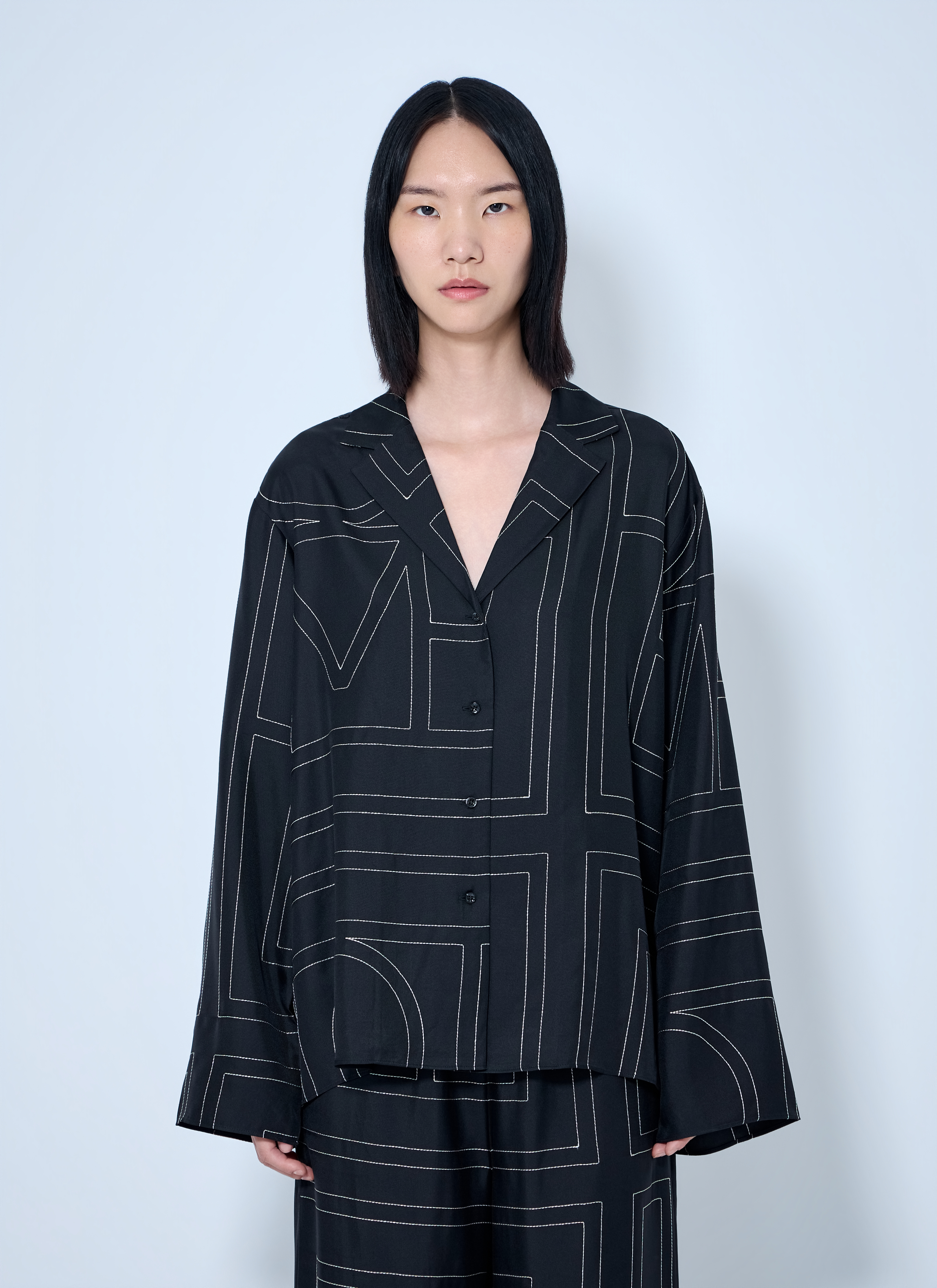 Toteme Women's Black Monogram Silk Pj Shirt - Woman Shirts Fr - 38