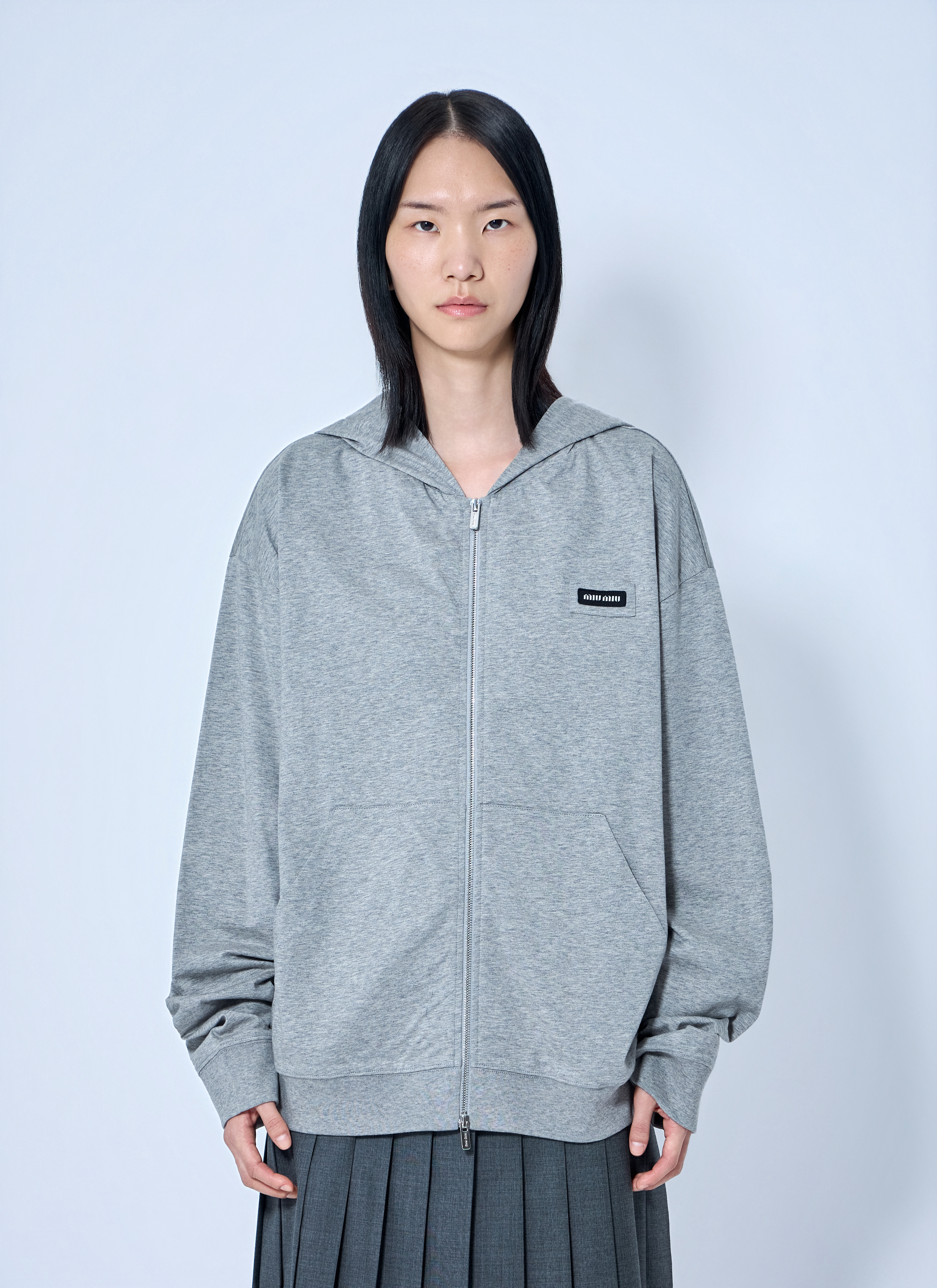 Miu Miu Women's' Zip Hoodie with Patch Detail in Grey | LN-CC®
