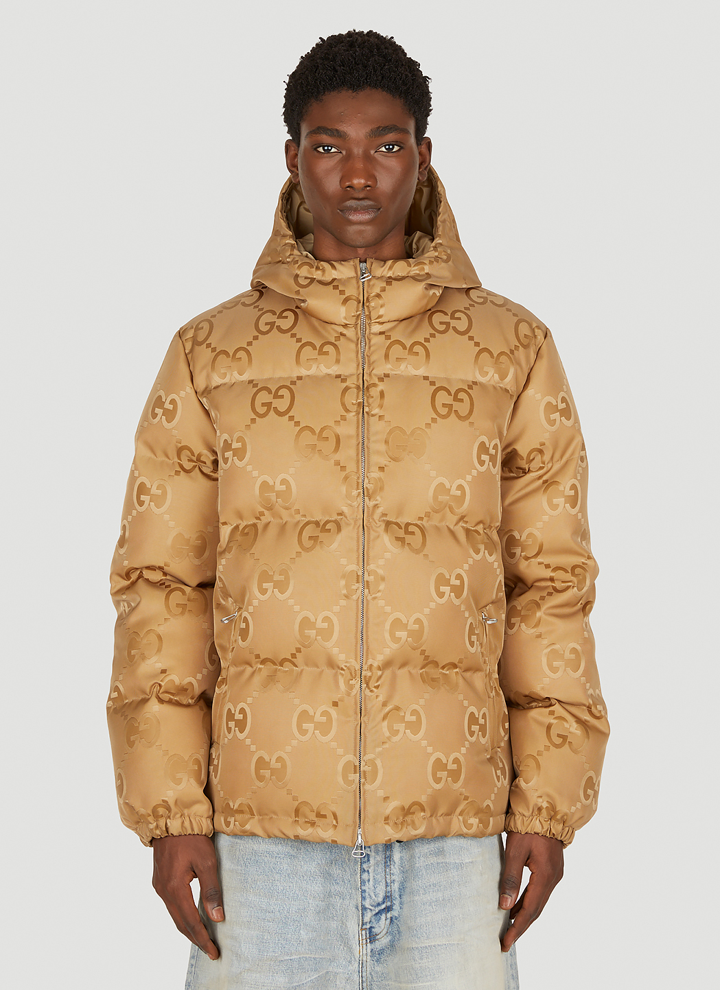 Gucci GG Hooded Puffer Jacket in Beige